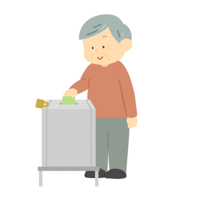 投票箱に入れているおじいさんのフリーイラスト素材