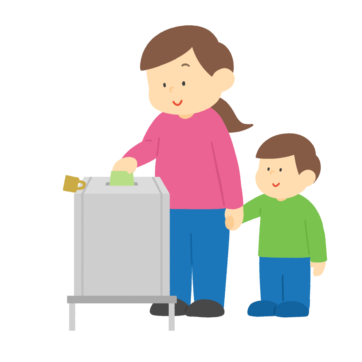 子どもと一緒に投票している女性のフリーイラスト素材