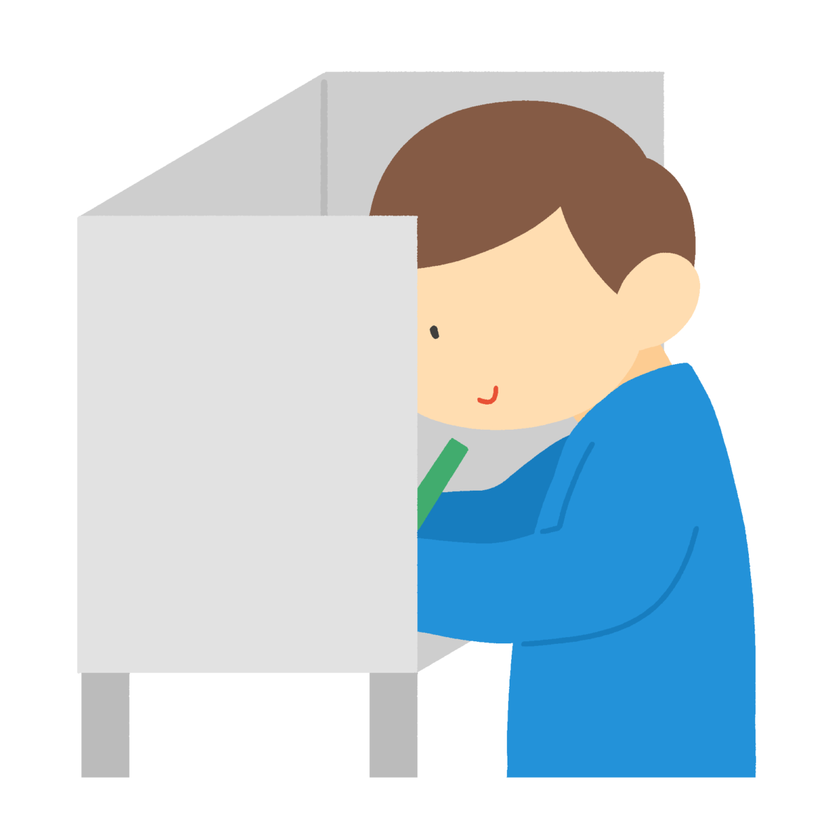 選挙の投票所の記入台で書く人のフリーイラスト素材（横顔）