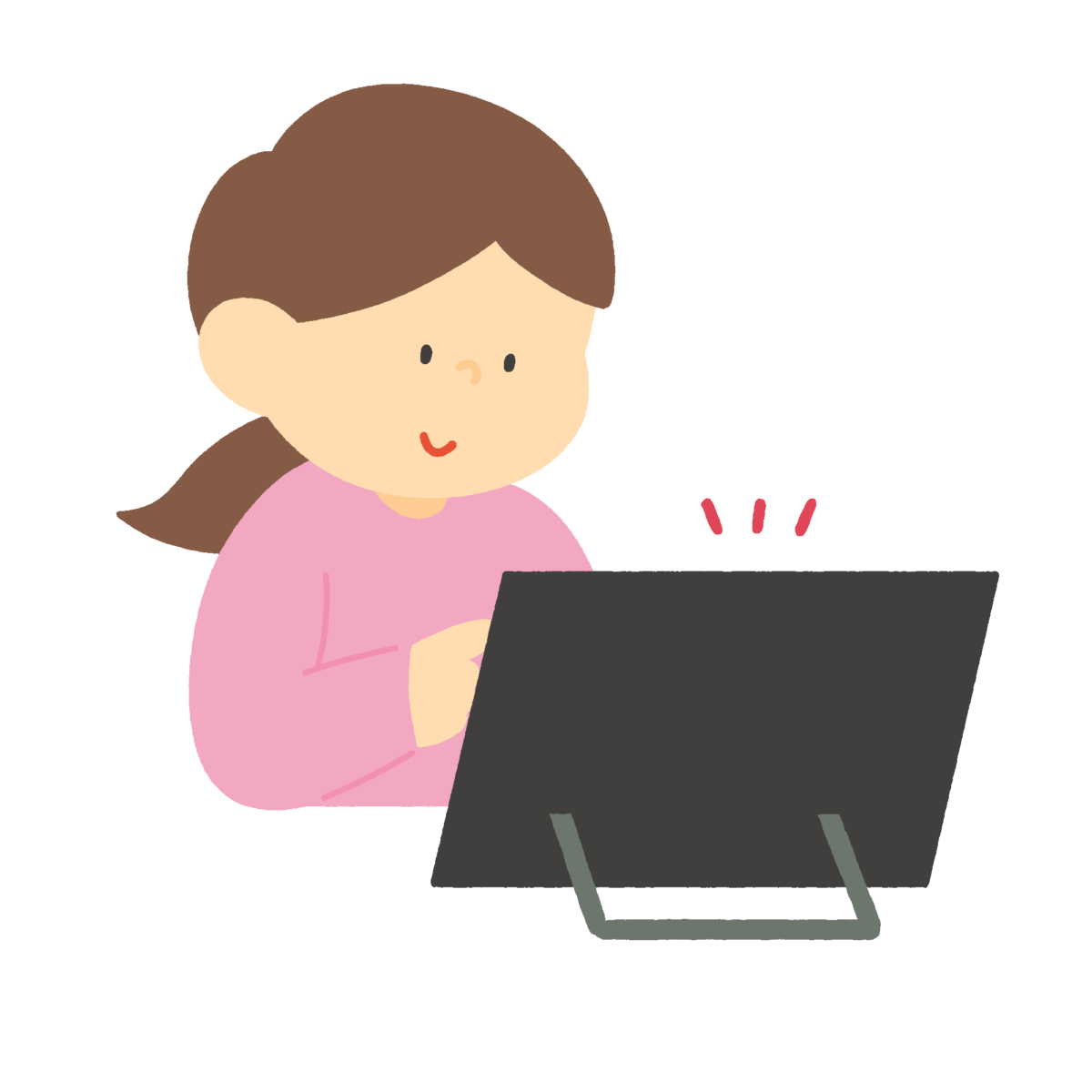 タブレットを操作する女性のフリーイラスト素材