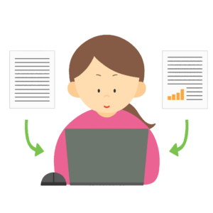 文書管理システムを使う女性のフリーイラスト素材