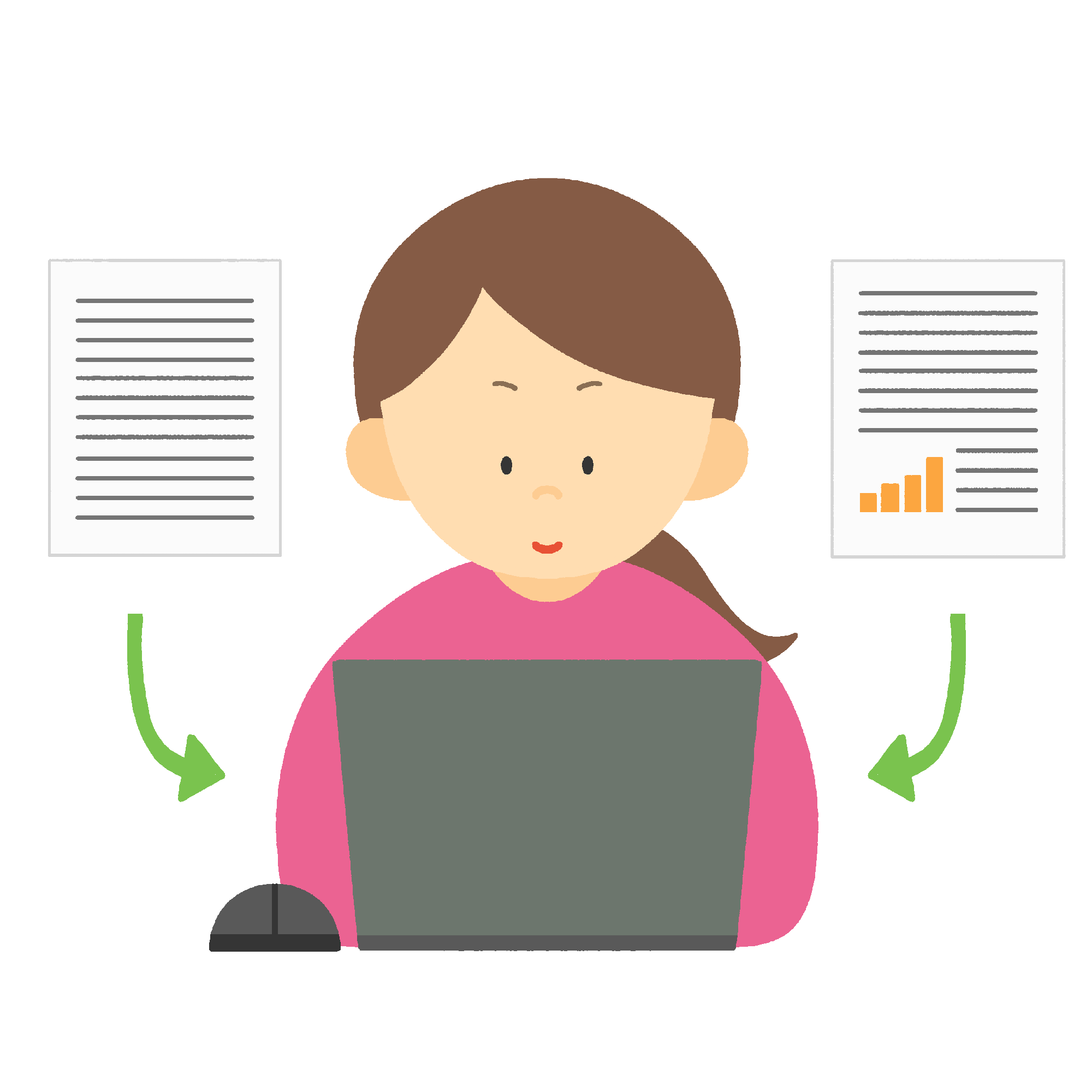 文書管理システムを使う女性のフリーイラスト素材