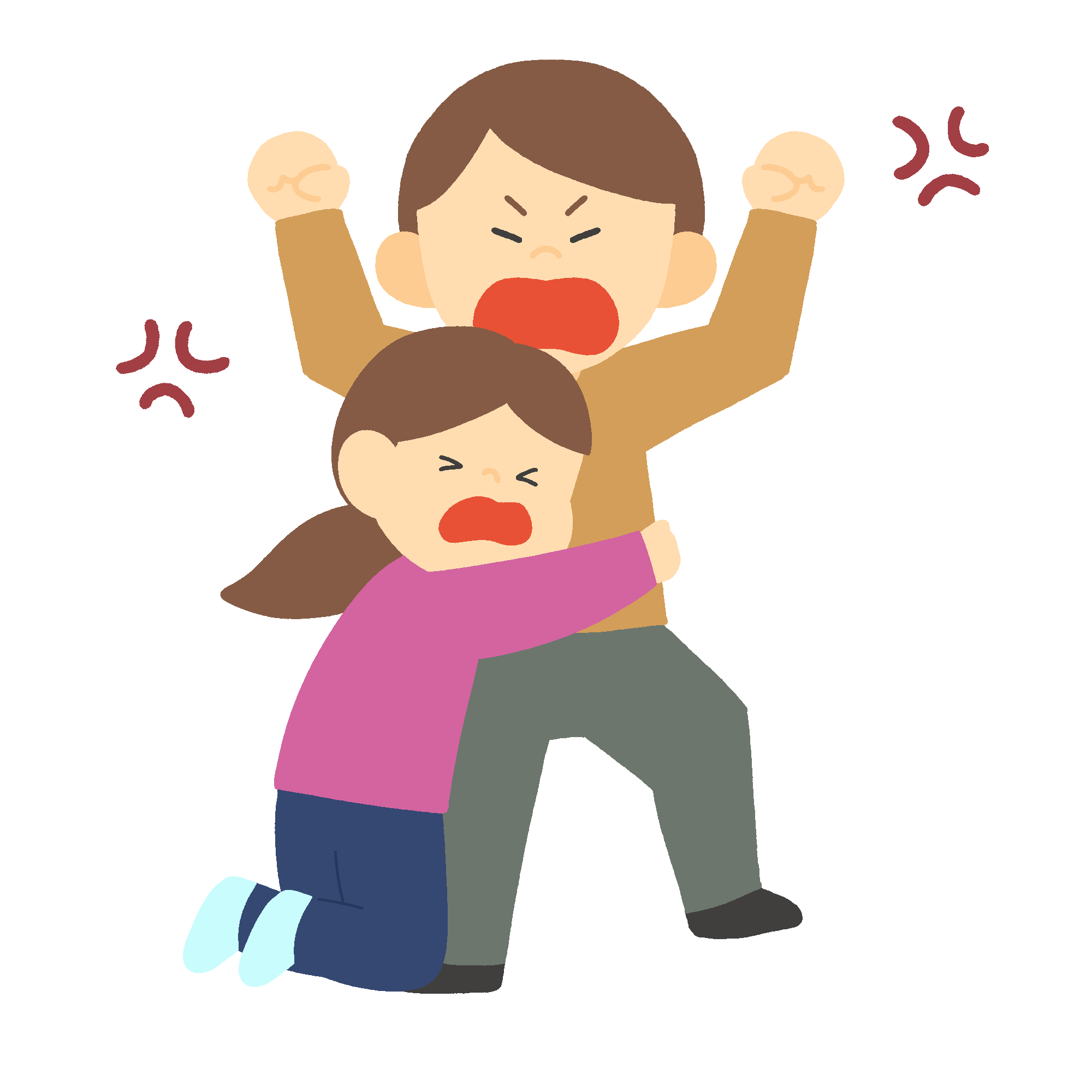 怒り狂う男性と必死に止めようとする女性のフリーイラスト素材