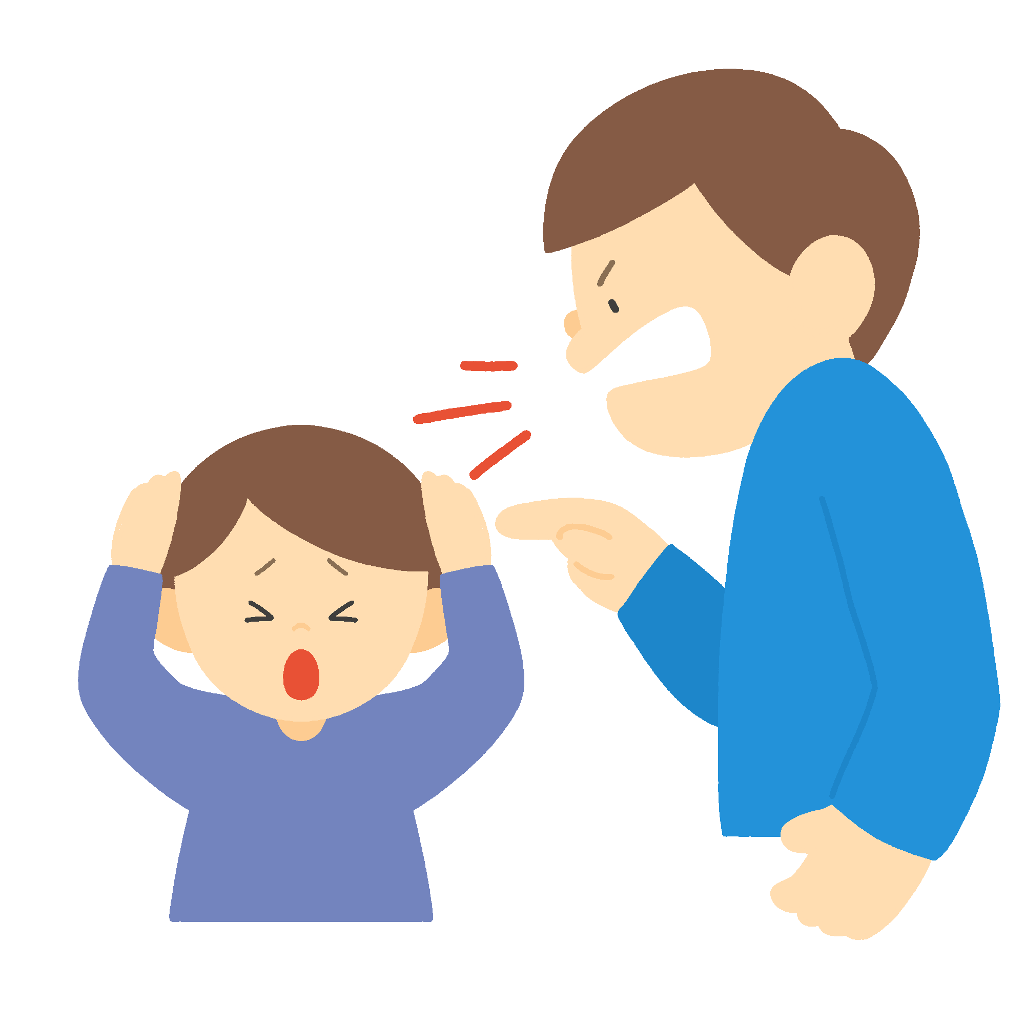 大きな声で子どもを叱る父親のフリーイラスト素材