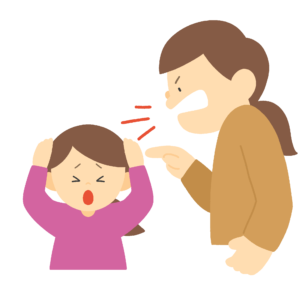 大きな声で子どもを叱る母親のフリーイラスト素材
