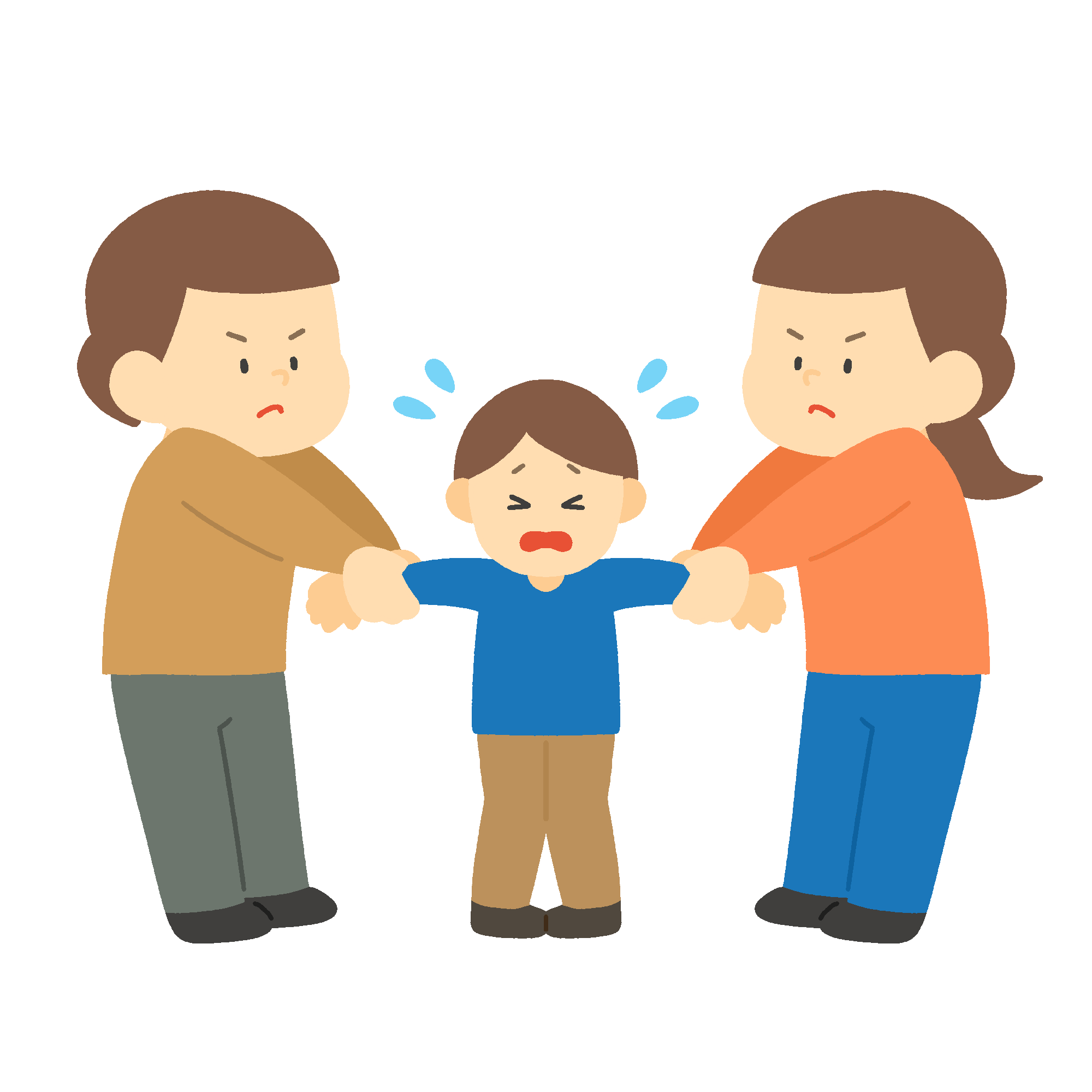 子どもの手を引っ張りあう夫婦のフリーイラスト素材