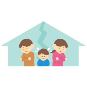 離婚した夫婦と子どものフリーイラスト素材