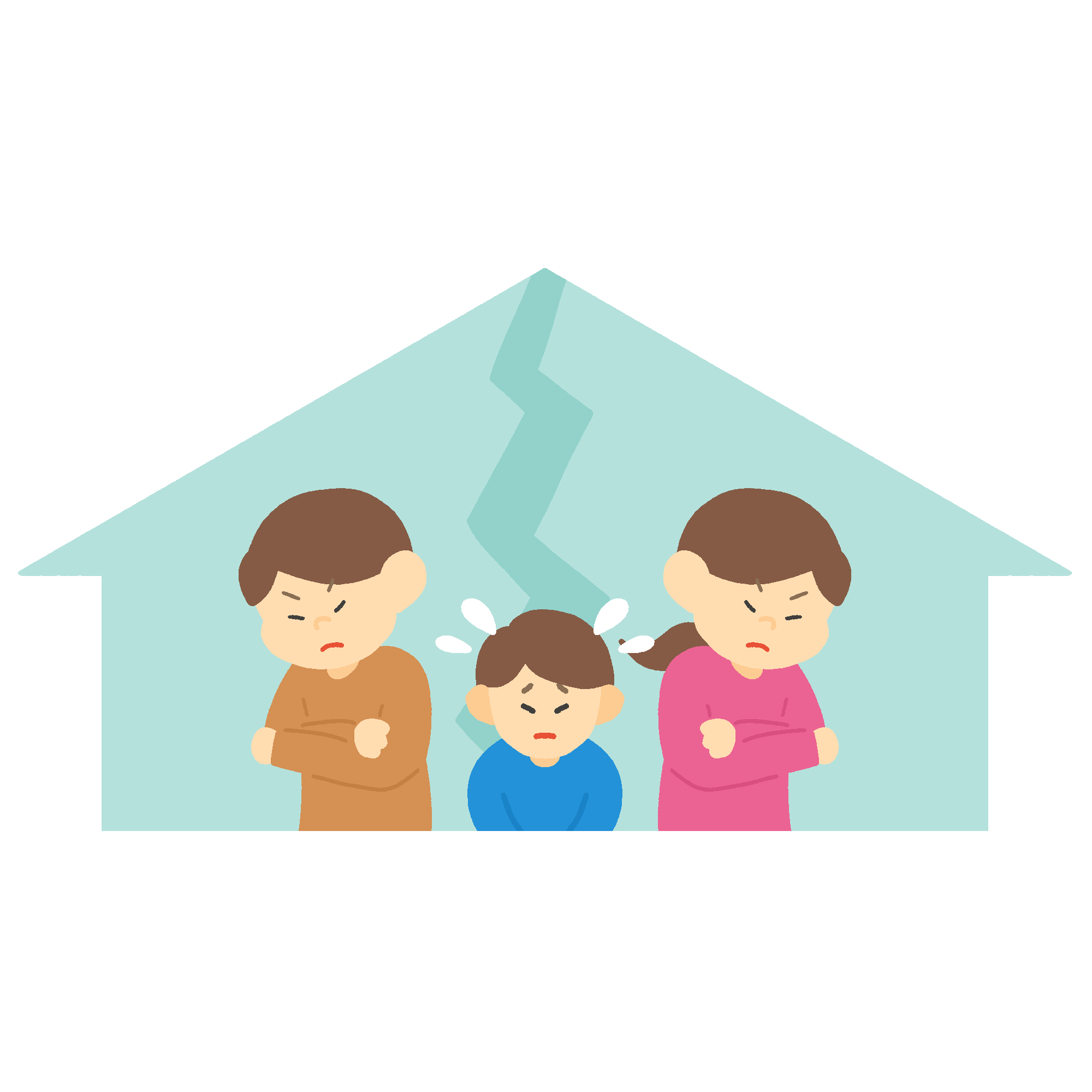 離婚した夫婦と子どものフリーイラスト素材
