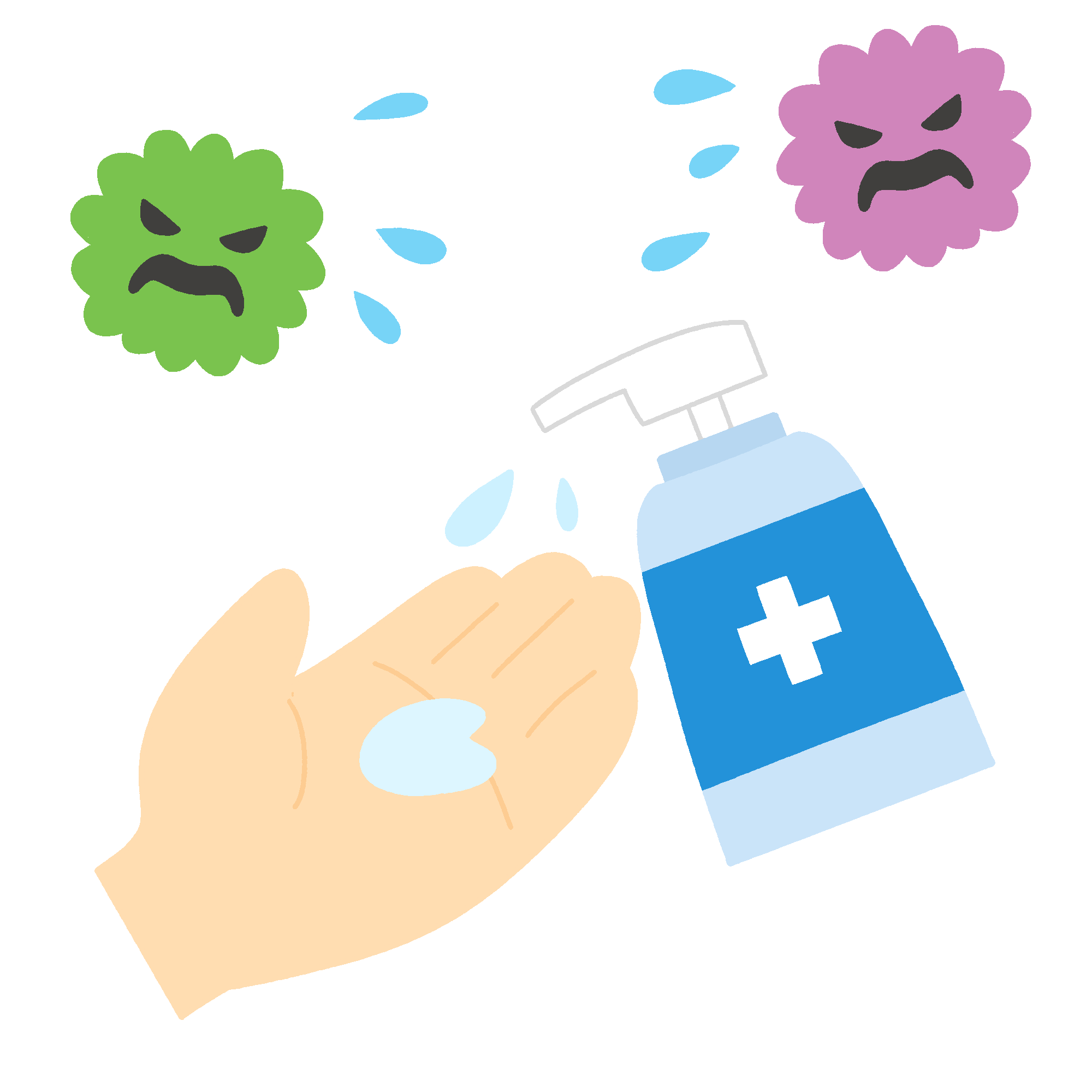 ハンドソープからウイルスや細菌が逃げるフリーイラスト素材