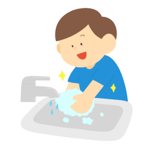 石鹸を泡立てて洗う男の子のフリーイラスト素材