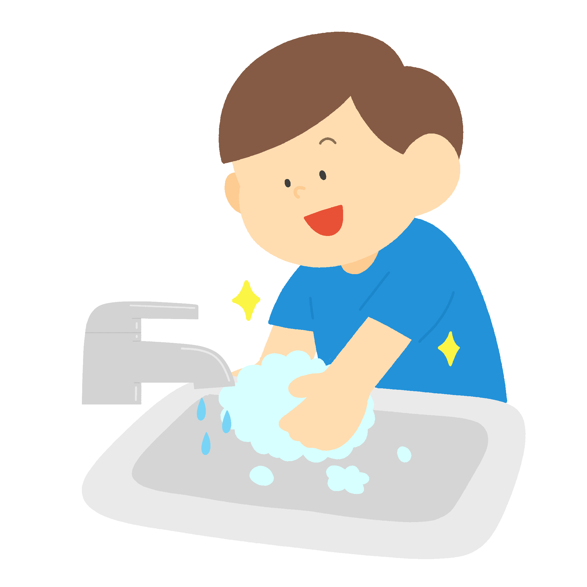 石鹸を泡立てて洗う男の子のフリーイラスト素材