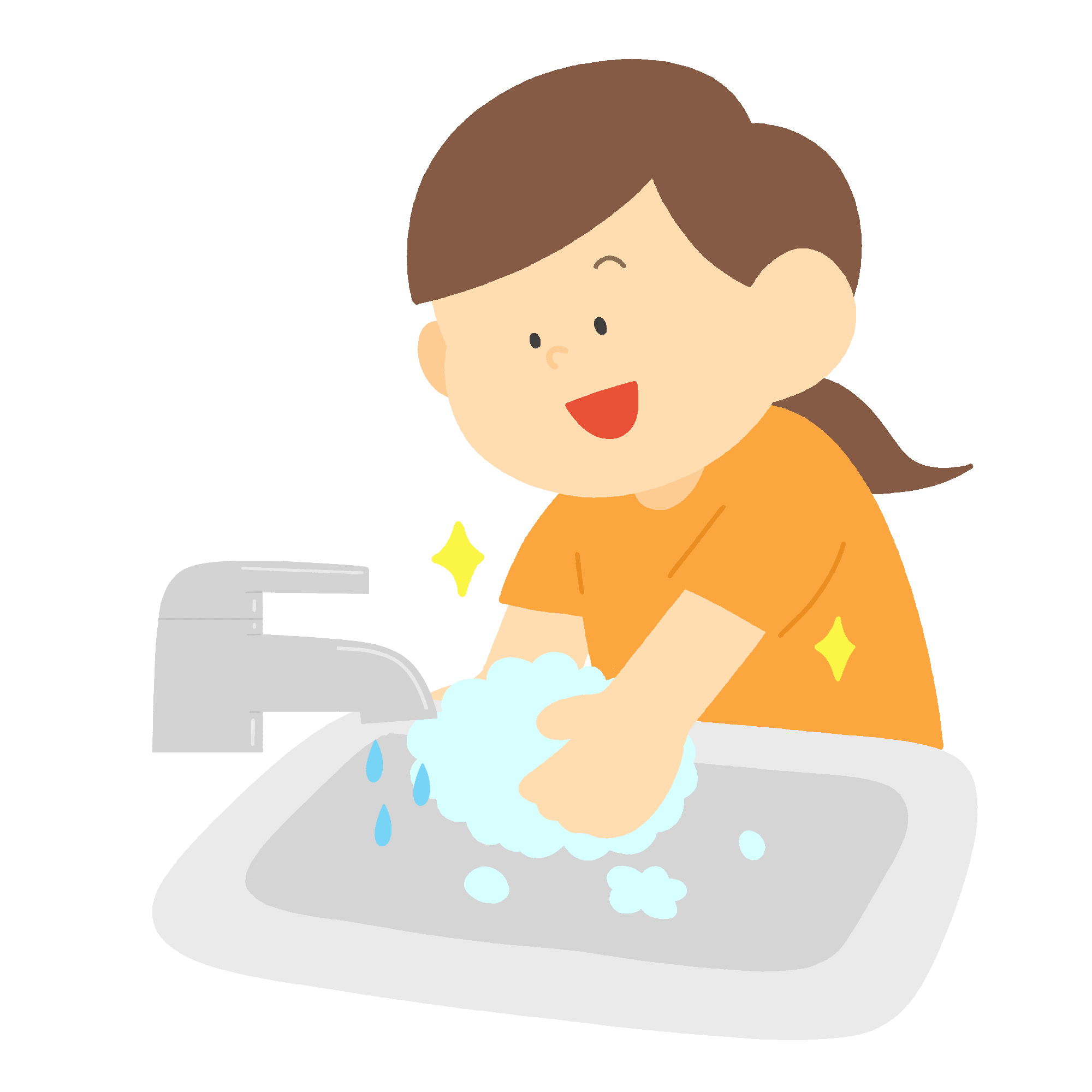 石鹸を泡立てて手を洗う女の子の無料イラスト素材