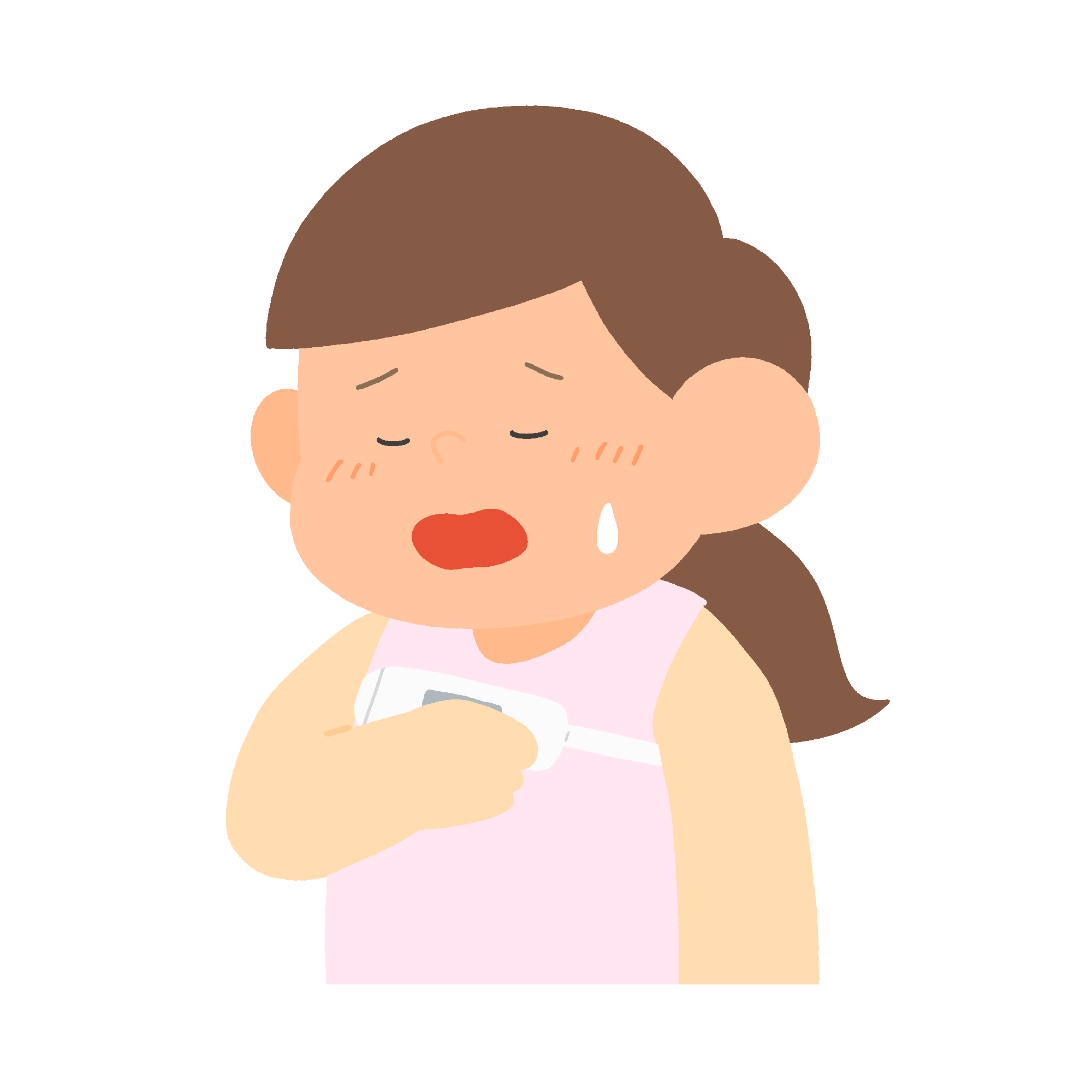 体温計で熱を測る女の子（発熱）のフリーイラスト素材