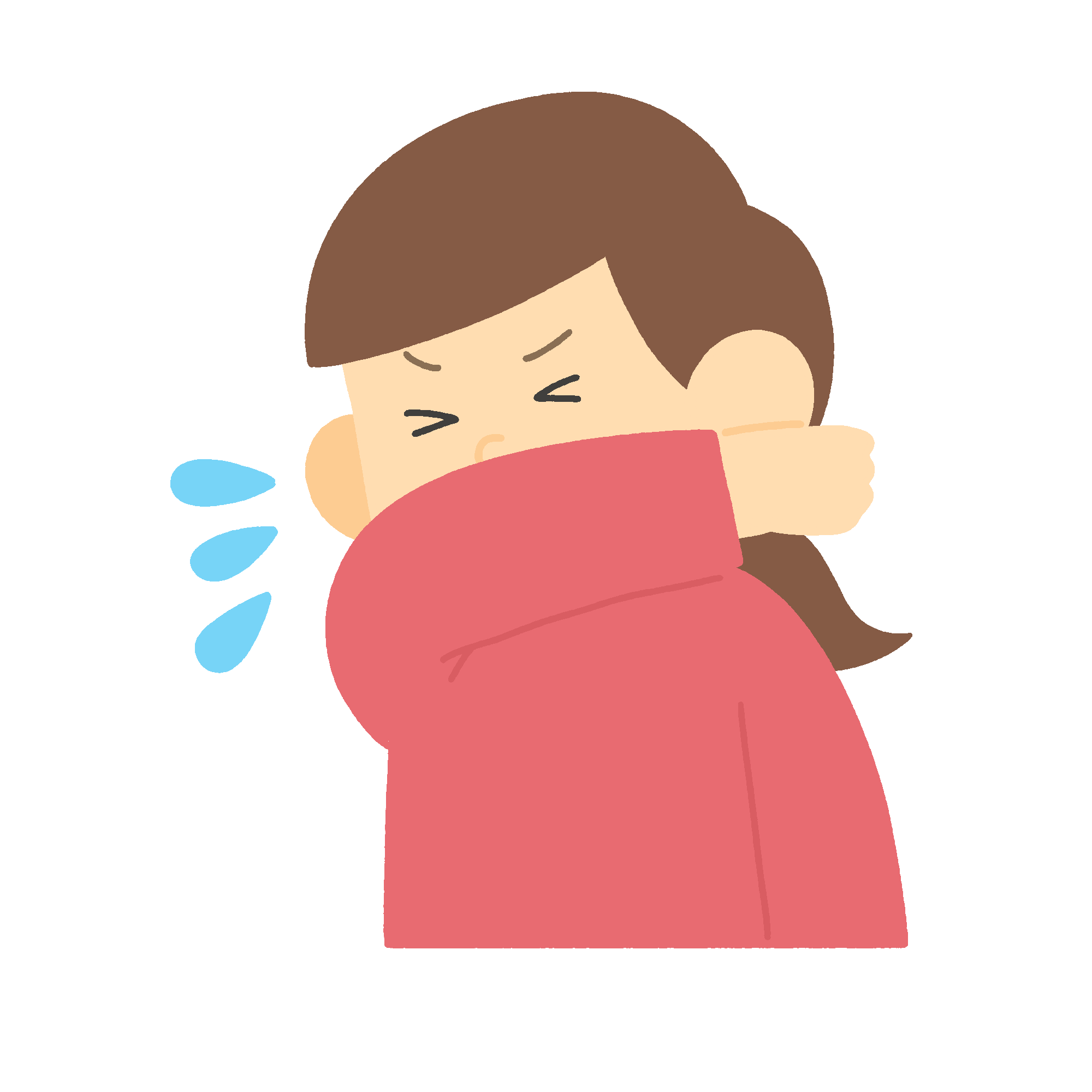 袖を口に当てて咳（くしゃみ）をする女性の無料イラスト素材