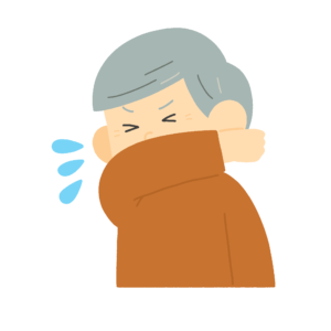 袖を口に当てて咳（くしゃみ）をするおじいさんの無料イラスト素材