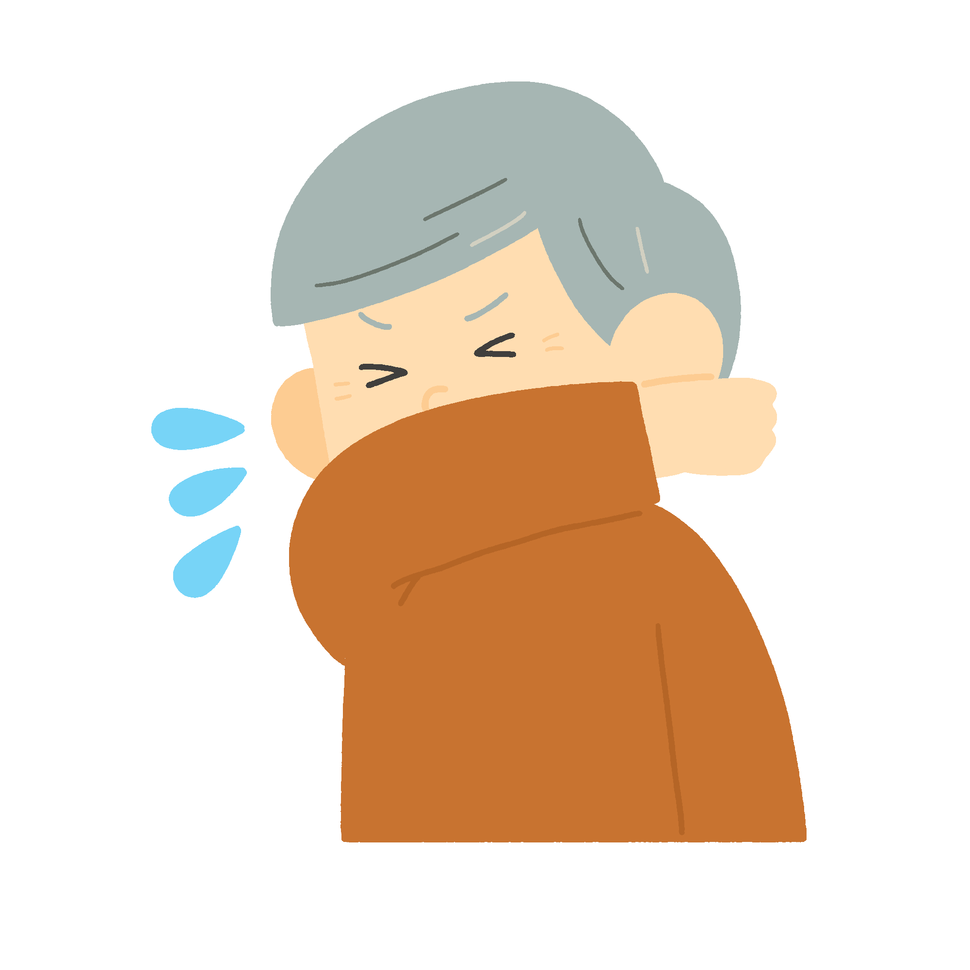 袖を口に当てて咳（くしゃみ）をするおじいさんの無料イラスト素材