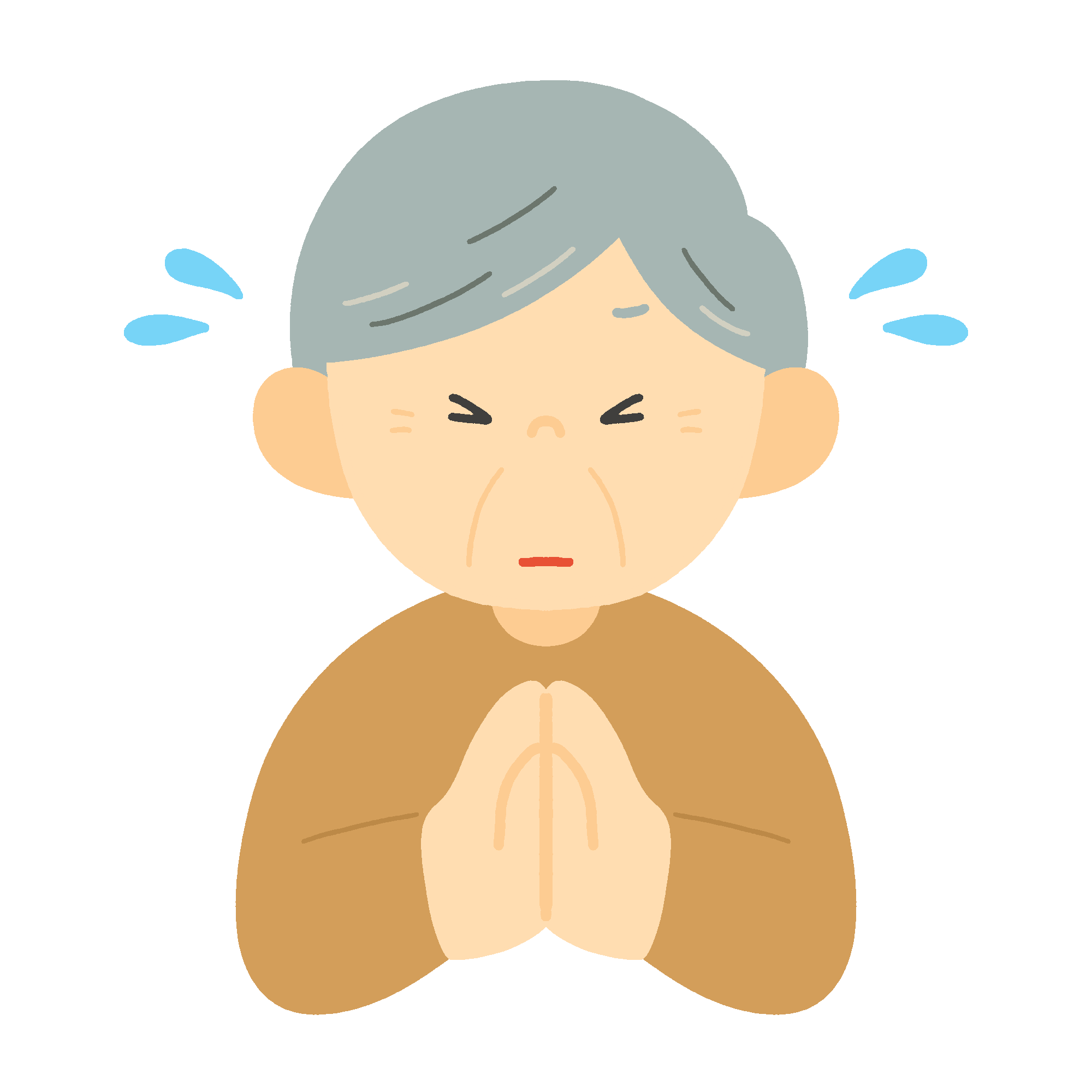 一生懸命お祈りをするおじいさんの無料イラスト素材