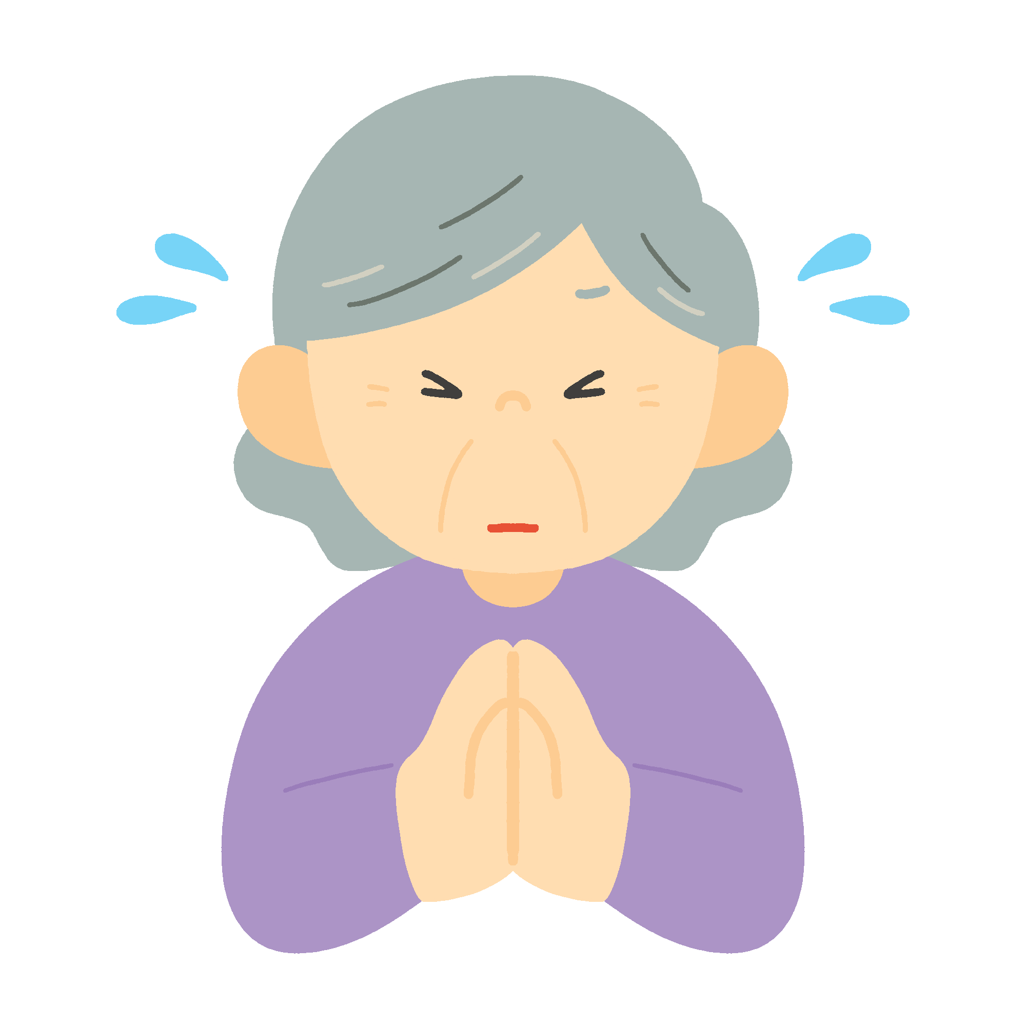 一生懸命お祈りをするおばあさんの無料イラスト素材