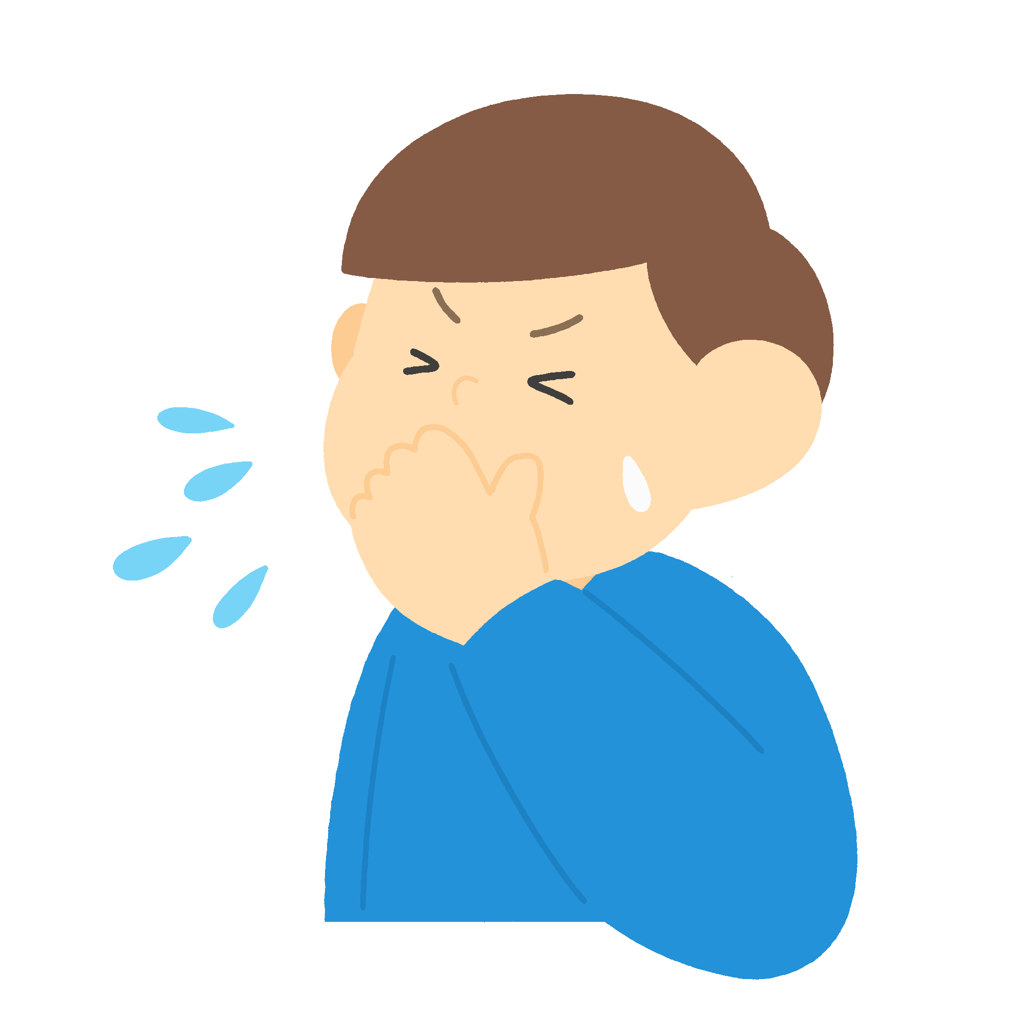 口に手を当ててくしゃみをする男性の無料イラスト素材