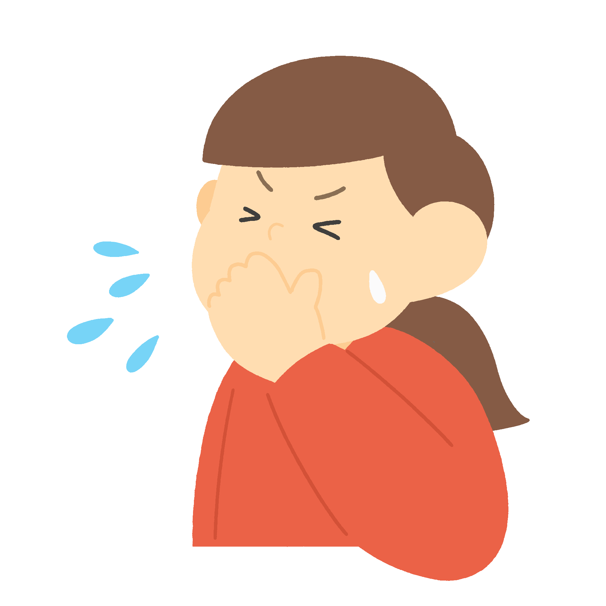 口に手を当ててくしゃみをする女性の無料イラスト素材