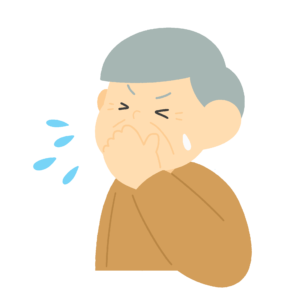 口に手を当ててくしゃみをするおじいさんの無料イラスト素材