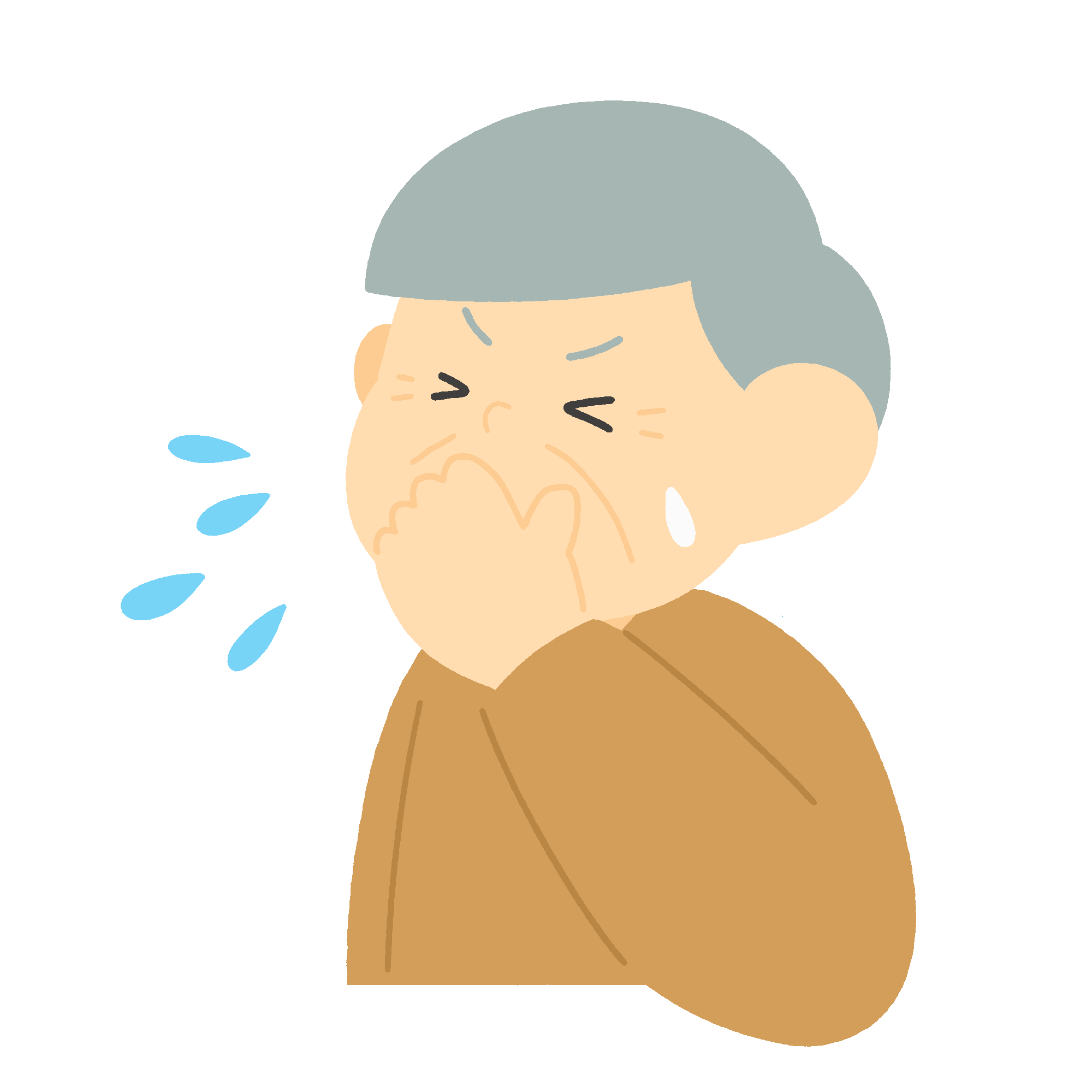 口に手を当ててくしゃみをするおじいさんの無料イラスト素材