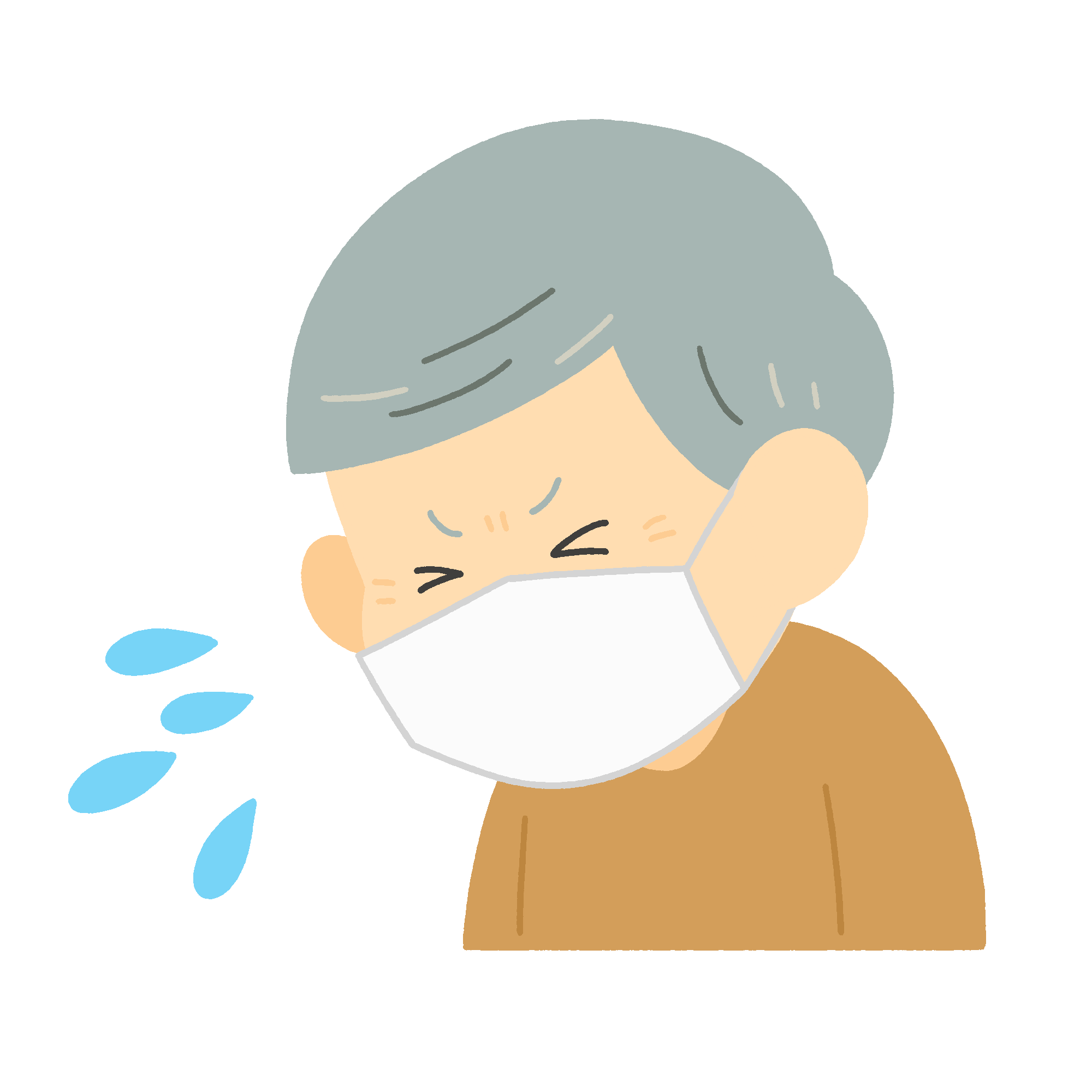 マスクをしてくしゃみをするおじいさんの無料イラスト素材