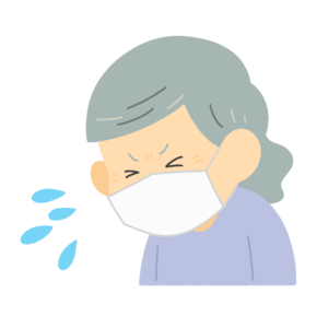 マスクをしてくしゃみをするおばあさんの無料イラスト素材