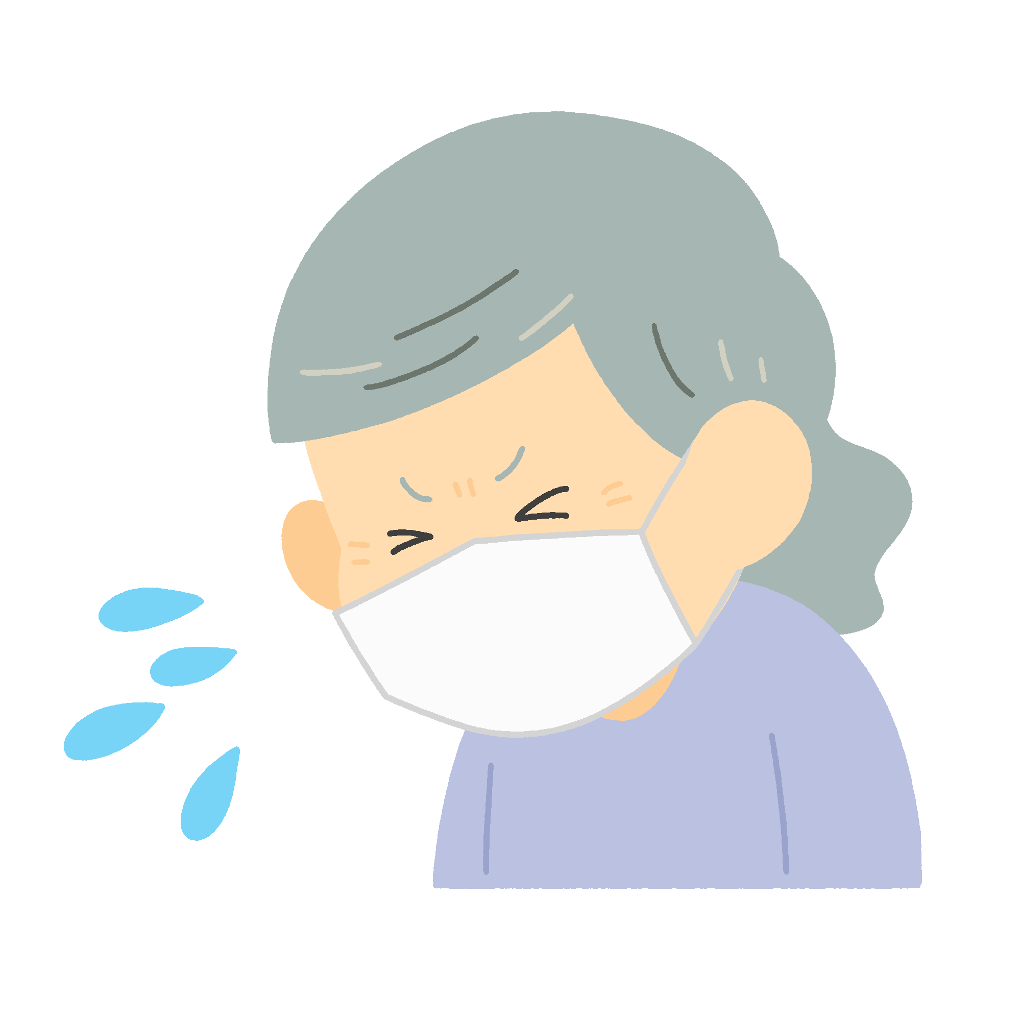 マスクをしてくしゃみをするおばあさんの無料イラスト素材