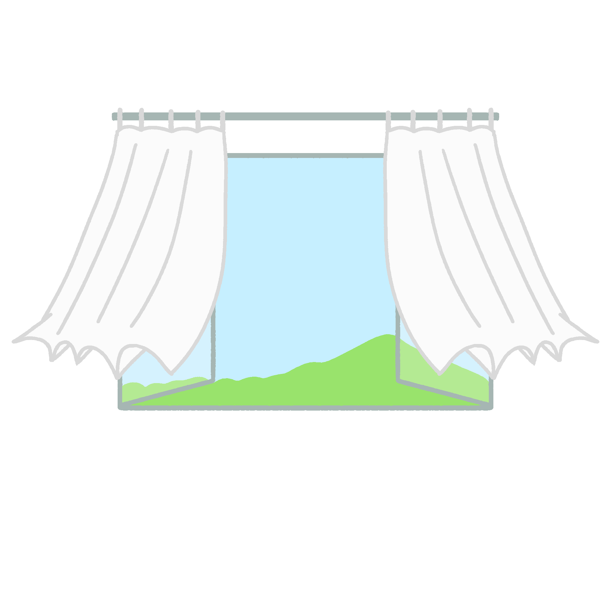 カーテンと窓を開けて換気をする無料イラスト素材