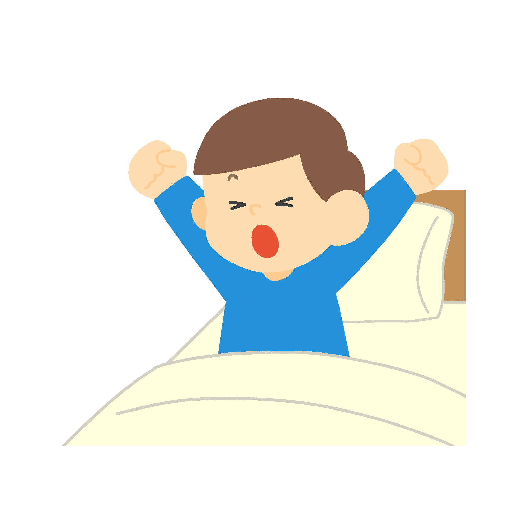 布団から起き上がる男の子の無料イラスト素材