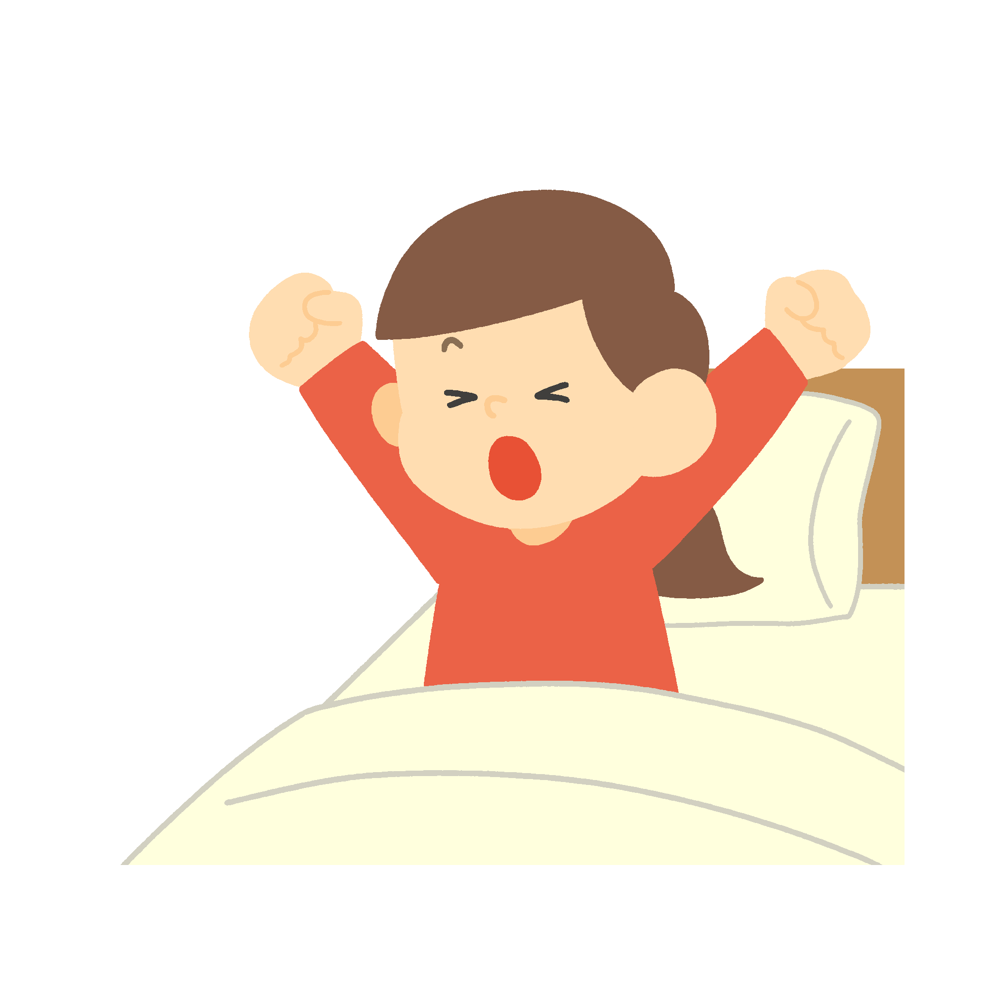 布団から起き上がる女の子の無料イラスト素材