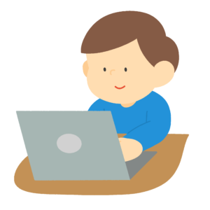 パソコンで入力作業をする男性（私服）の無料イラスト素材