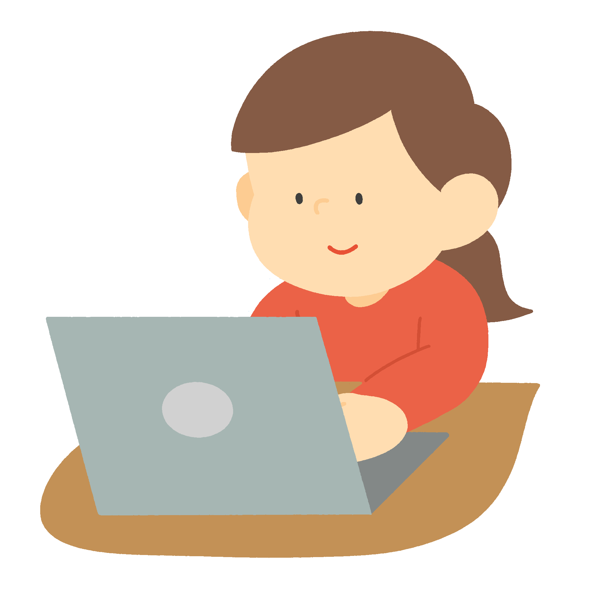 パソコンで入力作業をする女性（私服）の無料イラスト素材