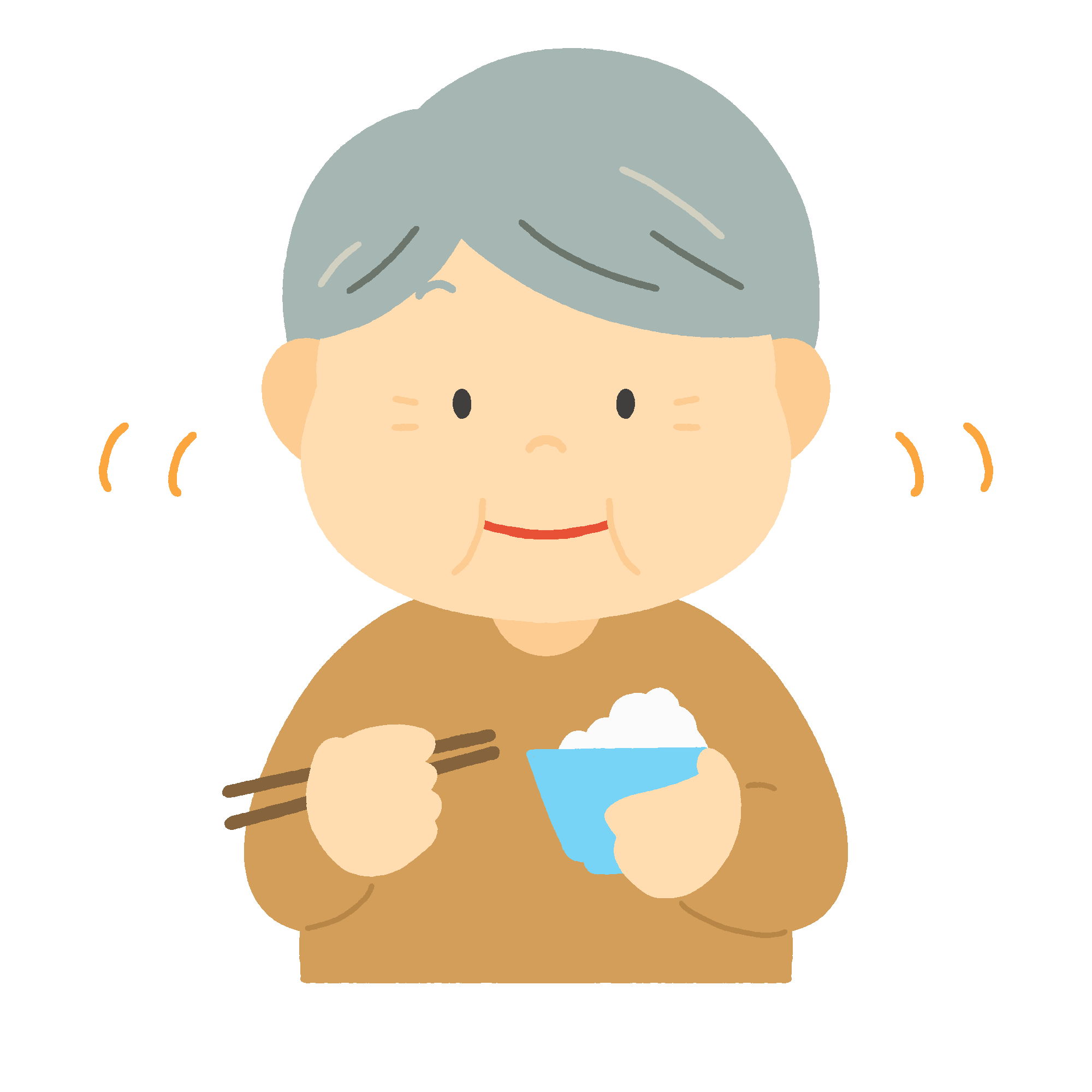 ご飯をよく噛むおじいさんの無料イラスト素材
