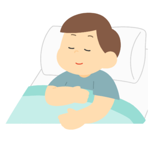 布団で休息をとる男の子の無料イラスト素材