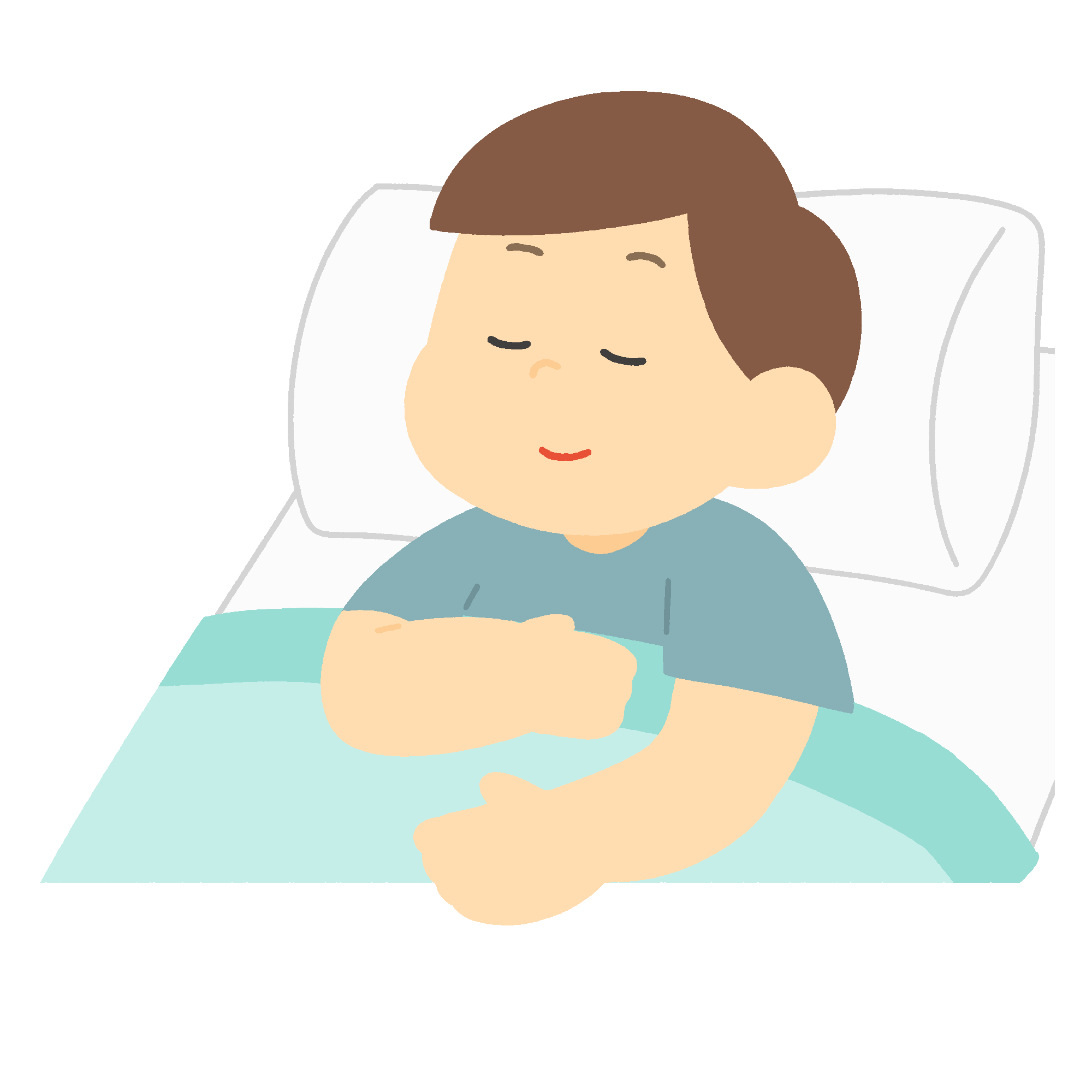 布団で休息をとる男の子の無料イラスト素材