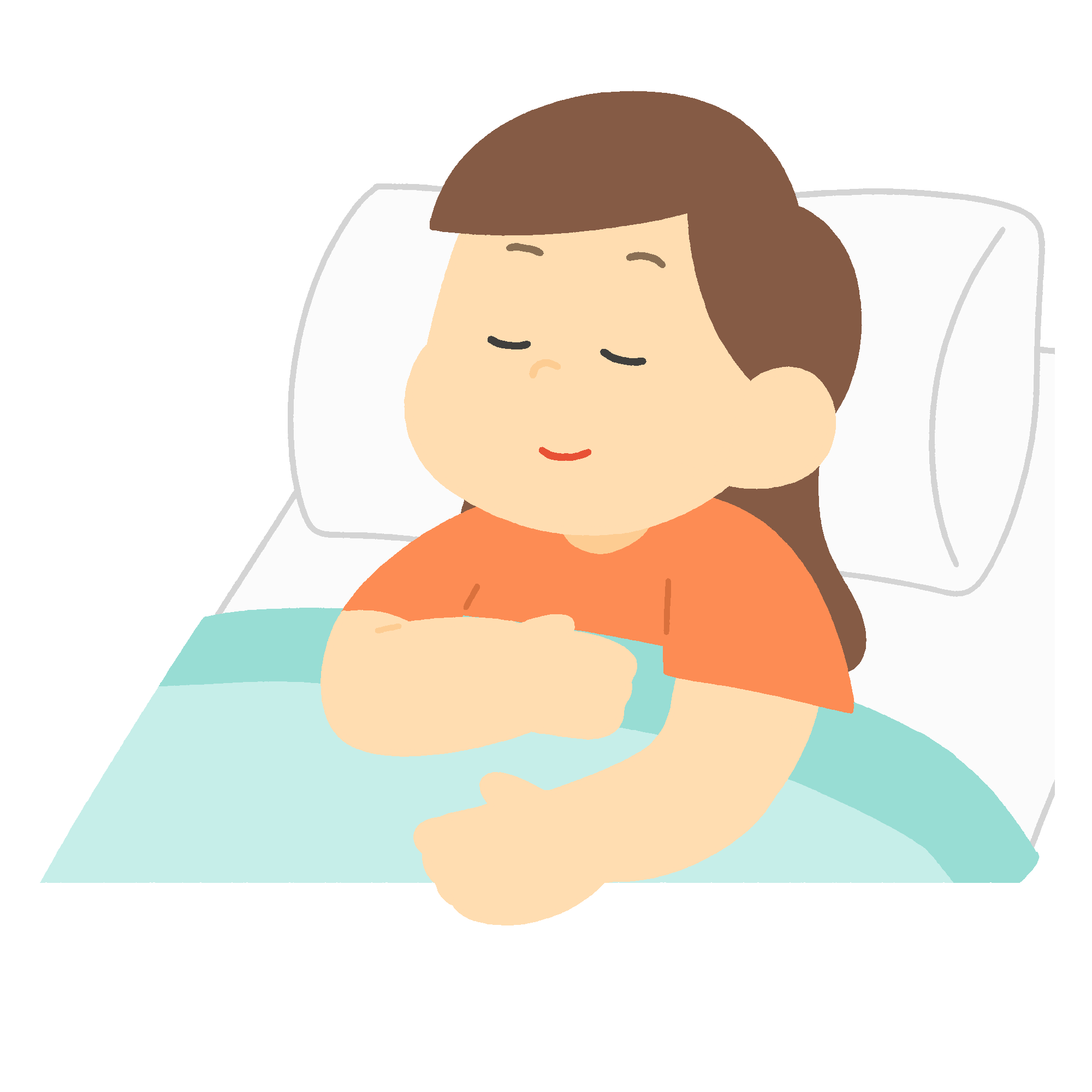 布団で休息をとる女の子の無料イラスト素材