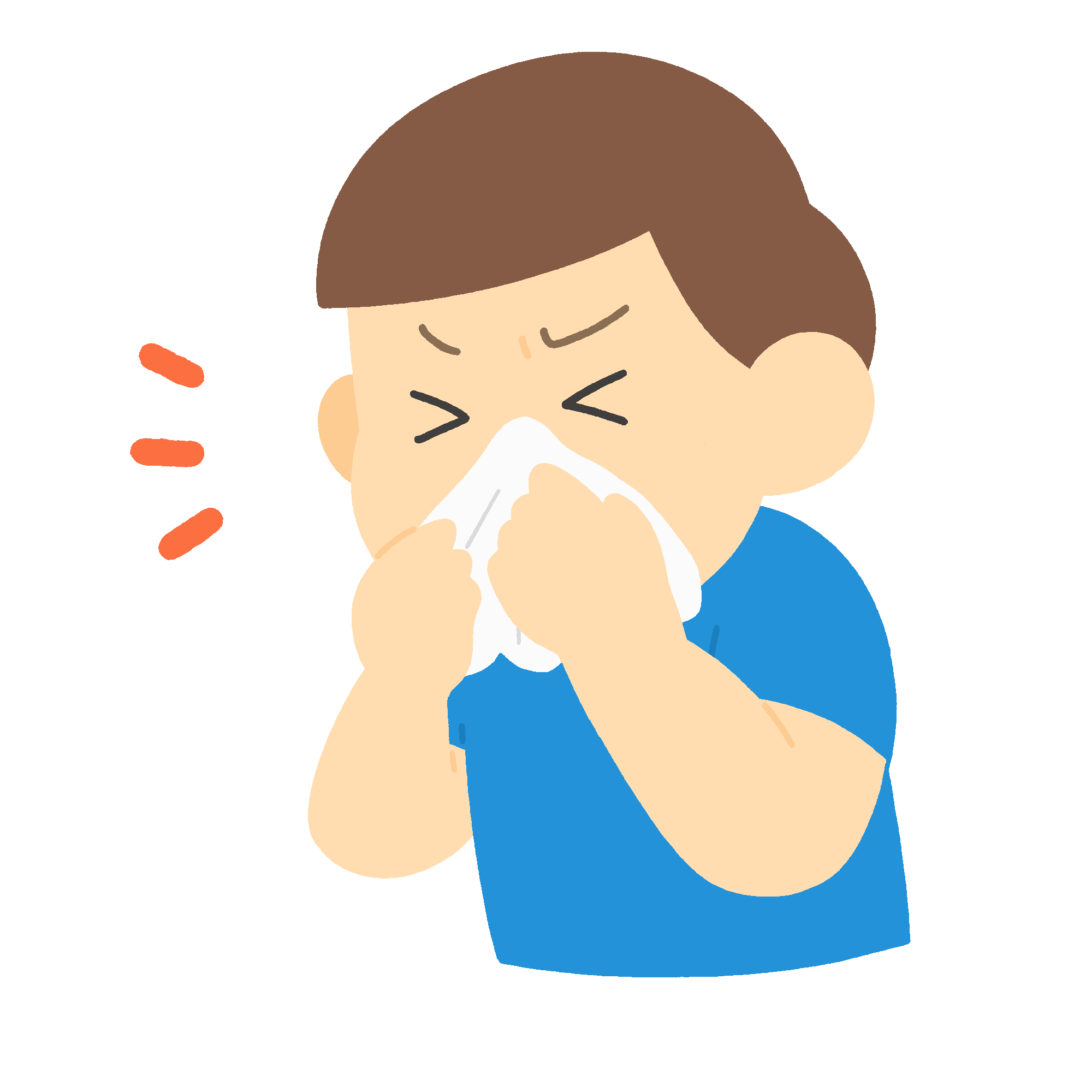 ティッシュで鼻をかむ男の子の無料イラスト素材