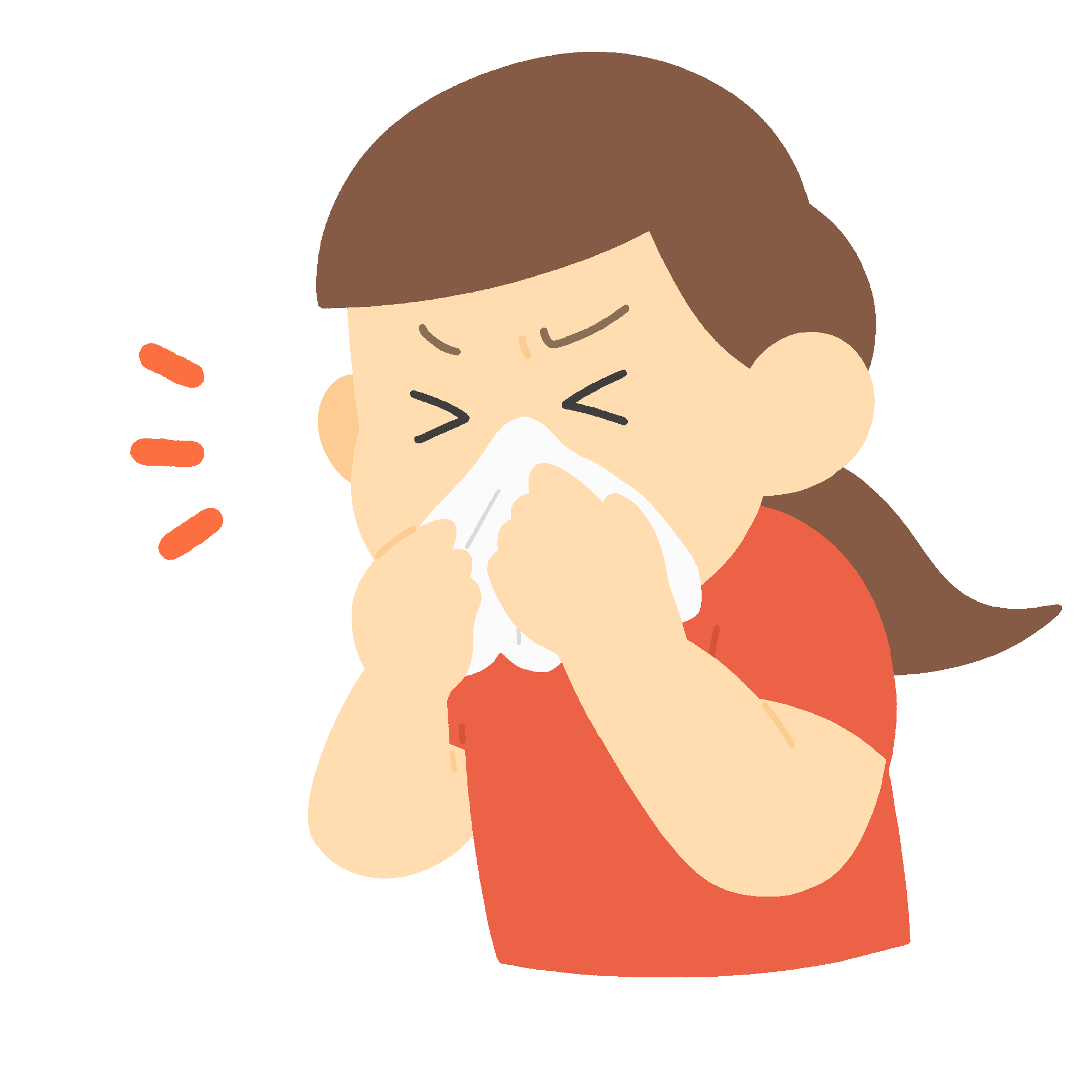 ティッシュで鼻をかむ女の子の無料イラスト素材