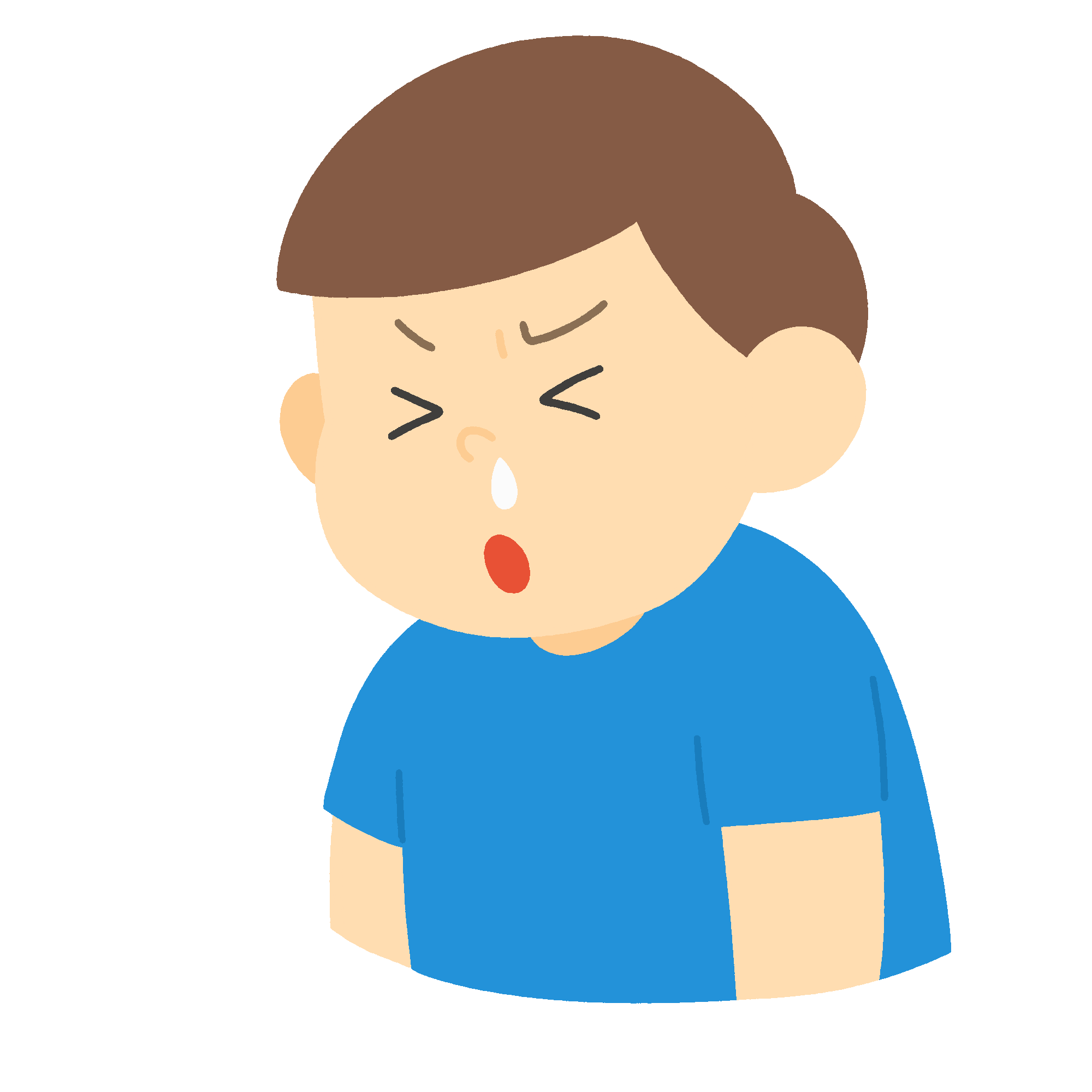 鼻水をすする男の子の無料イラスト素材