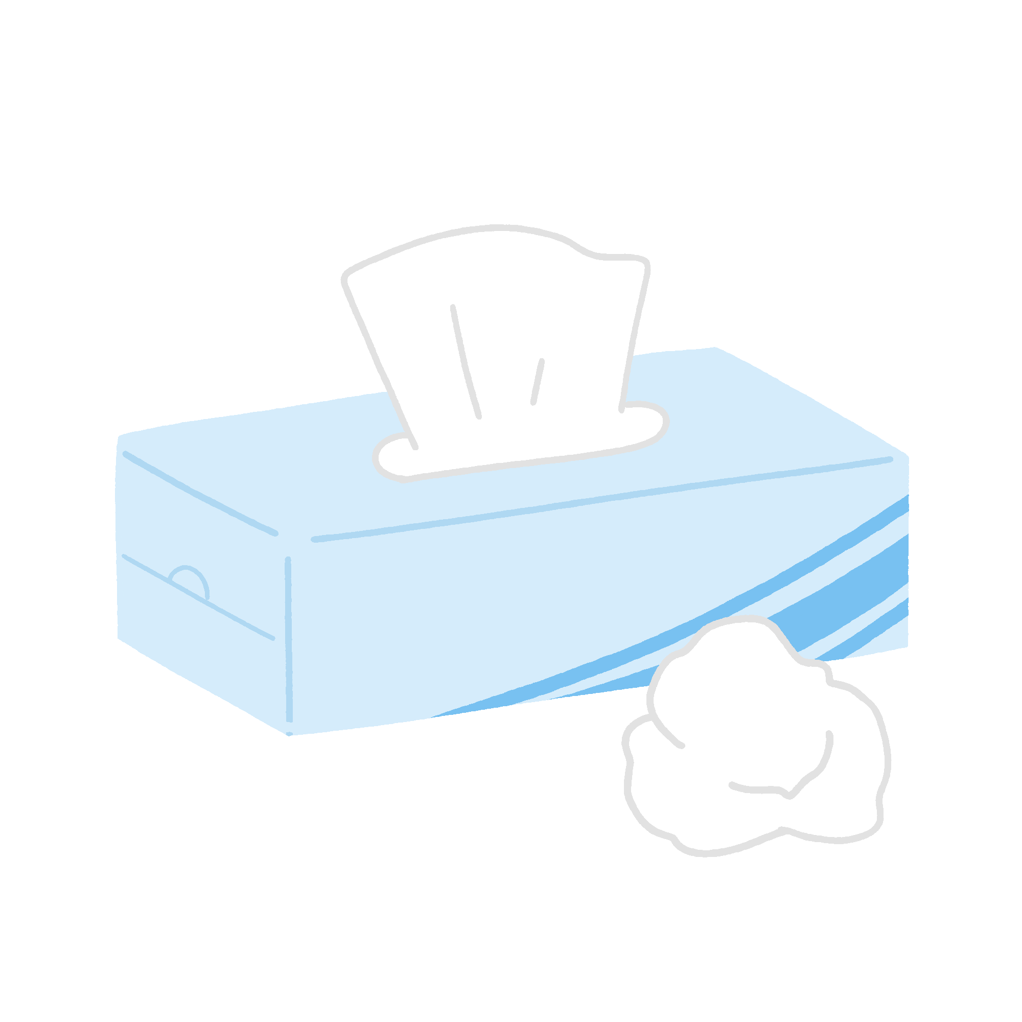 ボックスティッシュと丸まったティッシュの無料イラスト素材