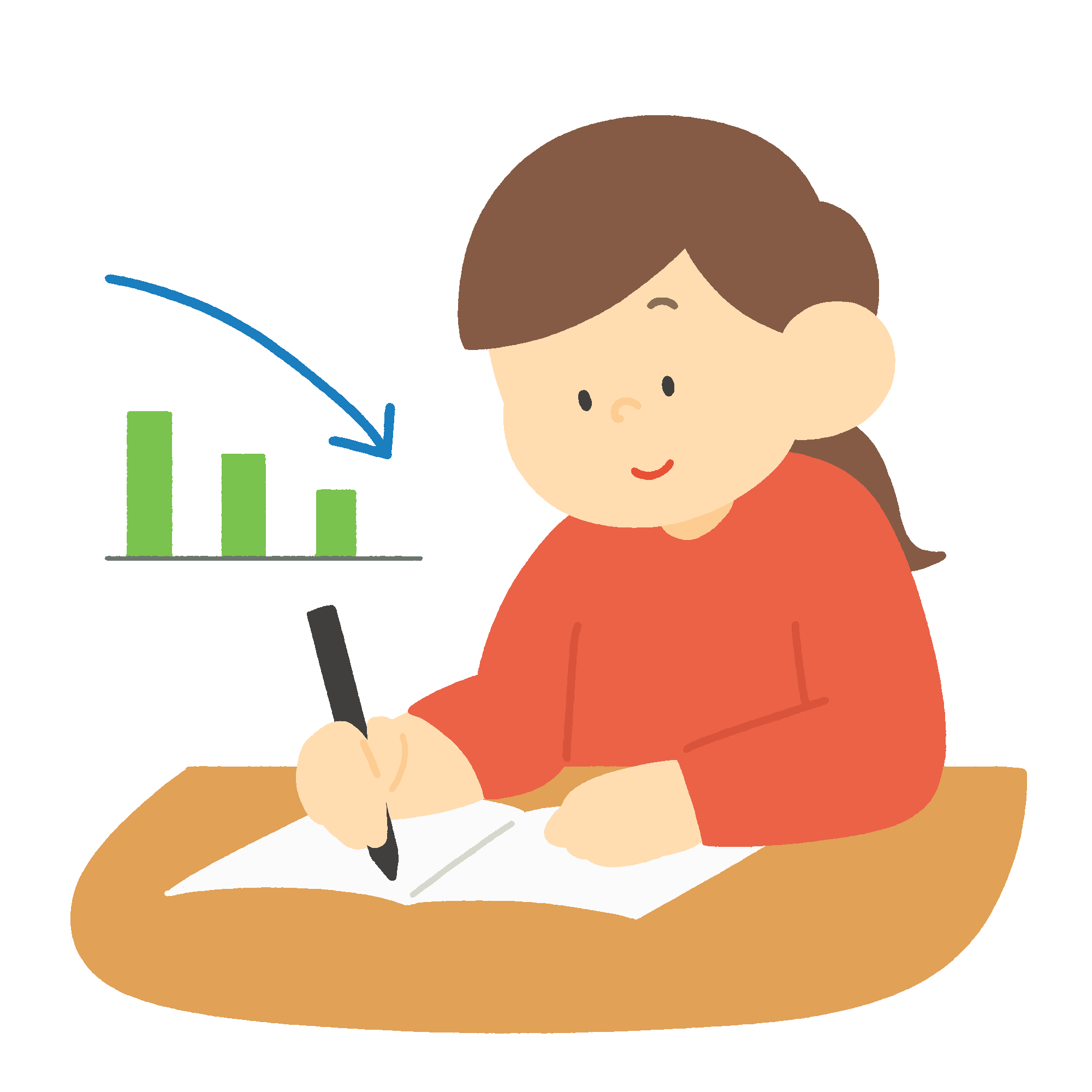 家計簿をつける女性（節約）のフリーイラスト素材