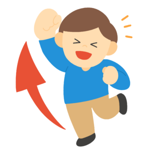 テンションが上がってこぶしを突き出す男性のフリーイラスト素材