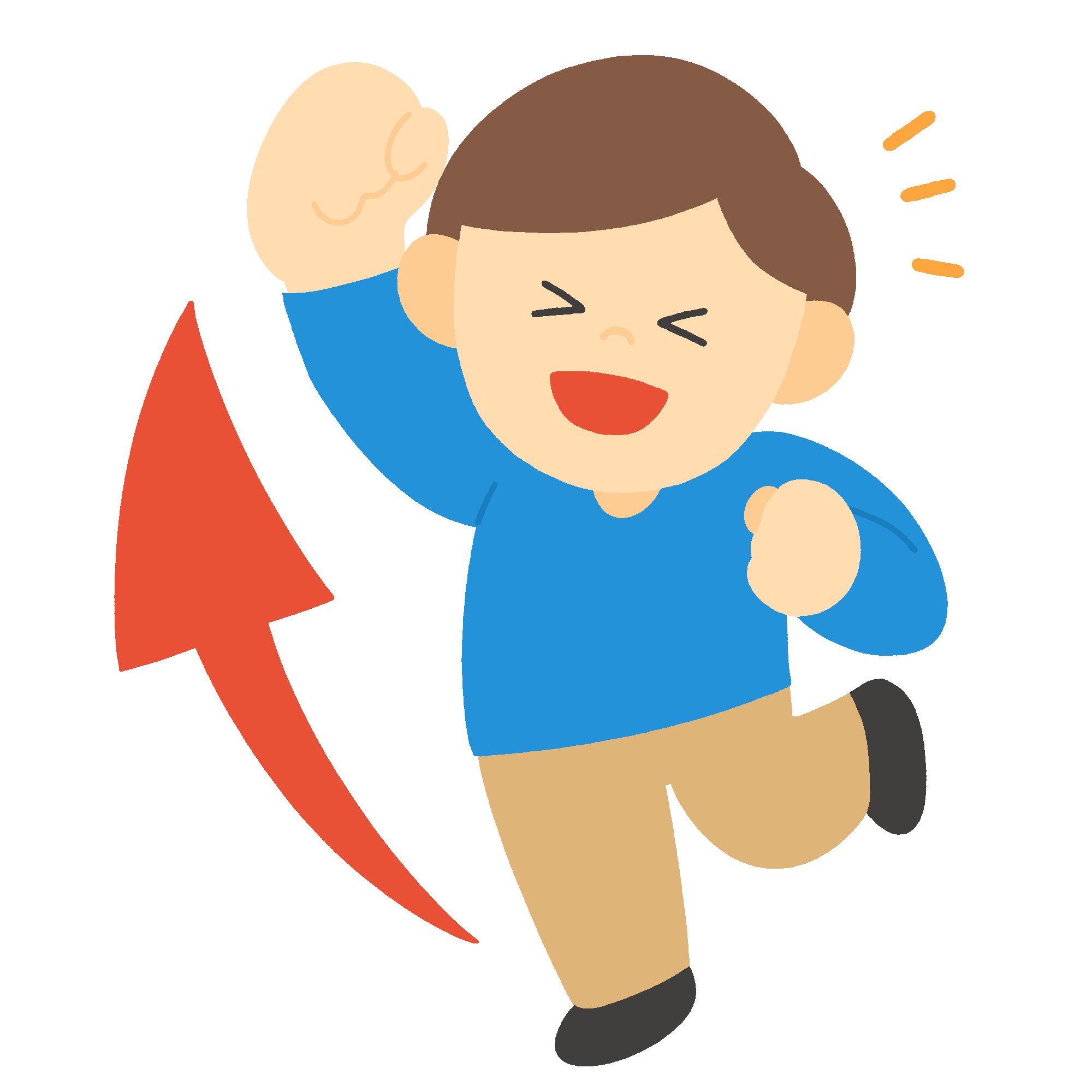 テンションが上がってこぶしを突き出す男性のフリーイラスト素材