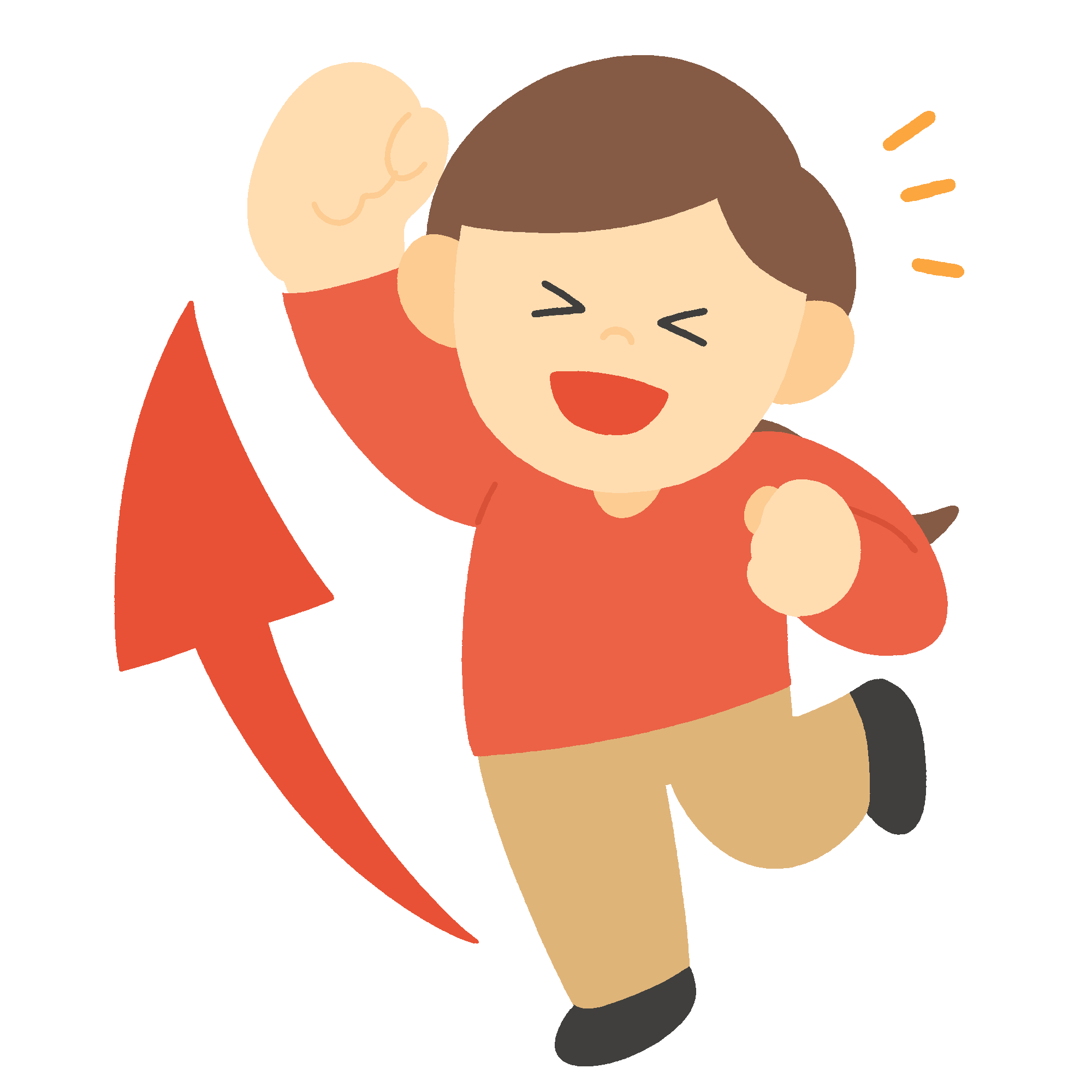 テンションが上がってこぶしを突き出す女性のフリーイラスト素材