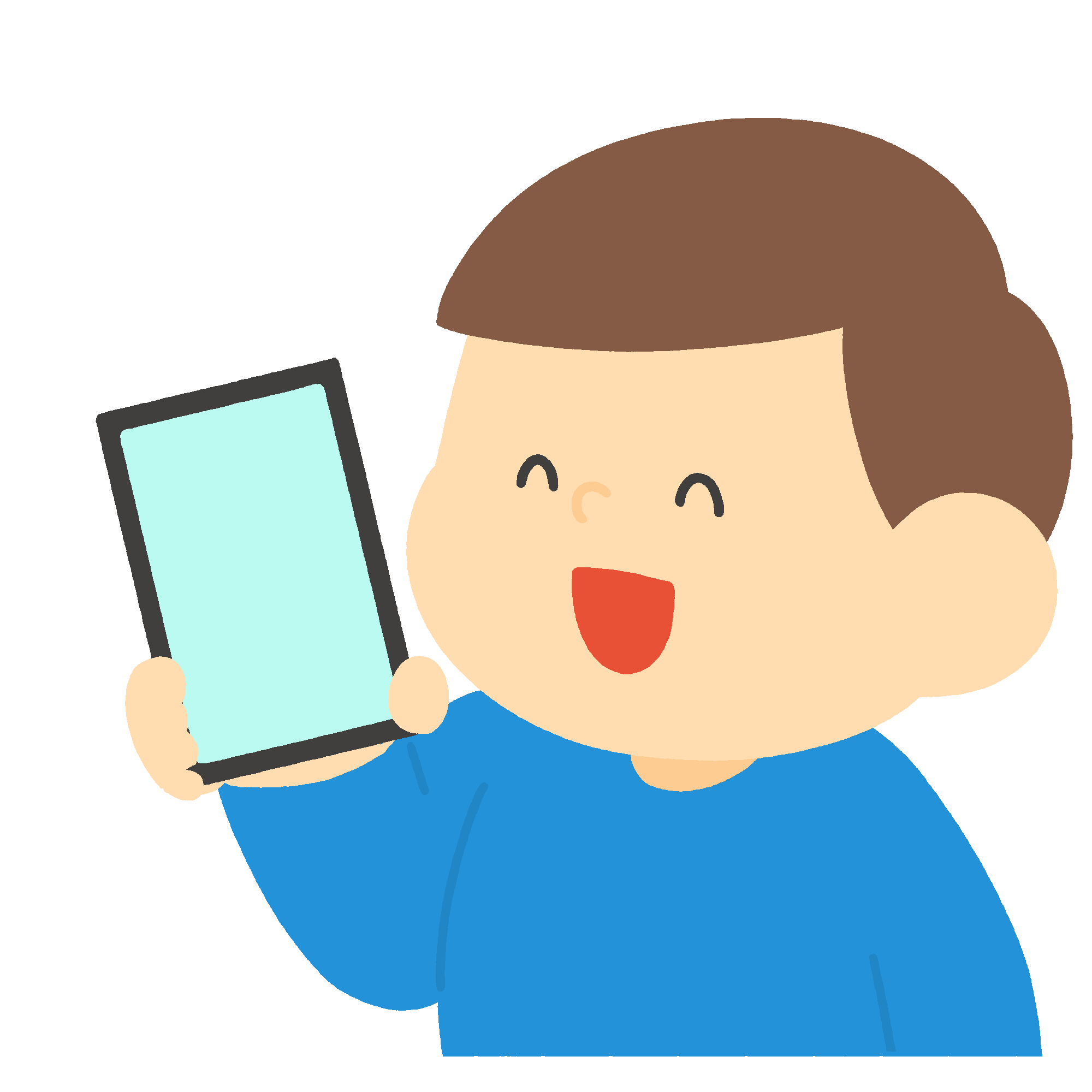 スマホを手に持つ笑顔の男性のフリーイラスト素材