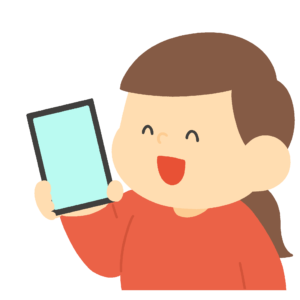 スマホを手に持つ笑顔の女性のフリーイラスト素材