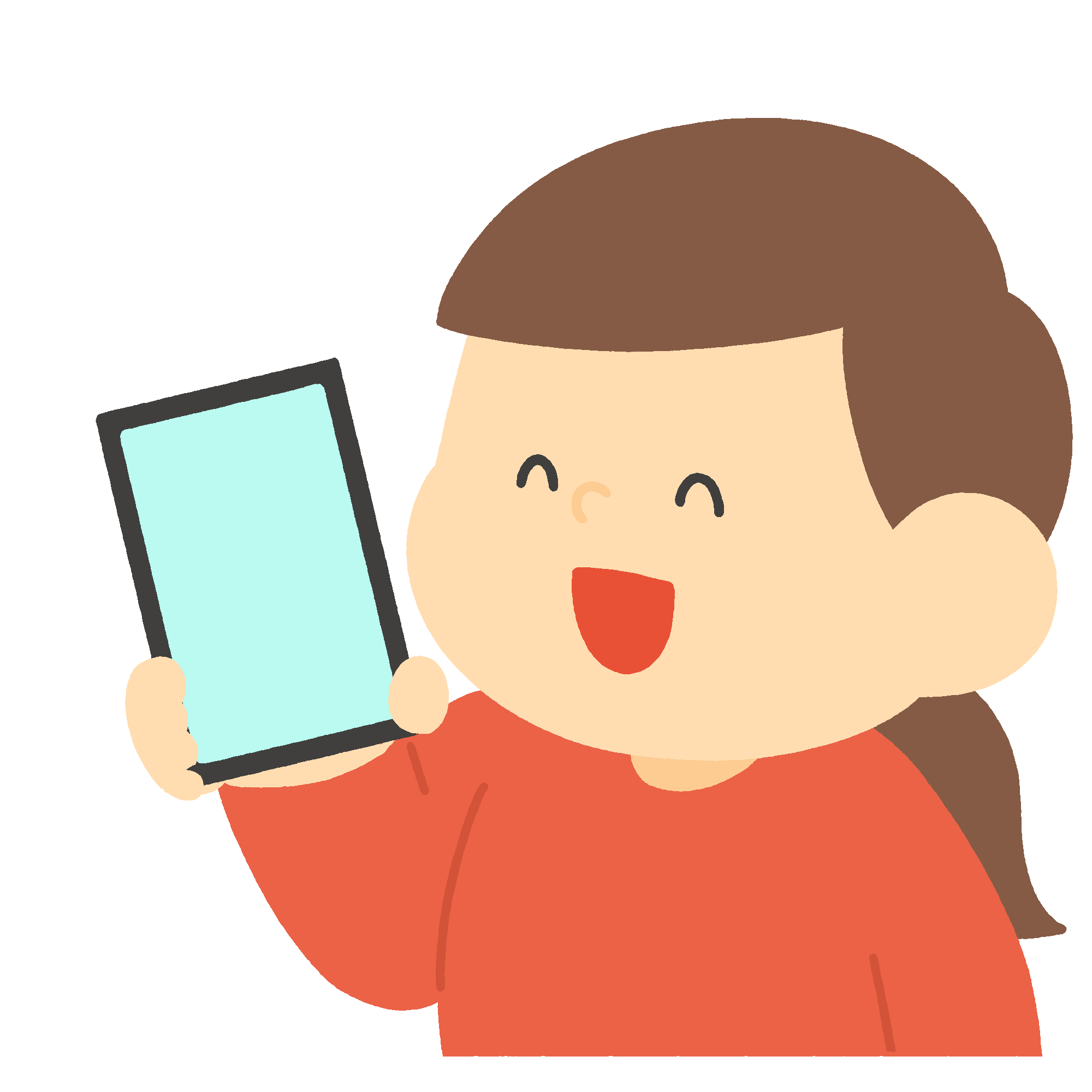 スマホを手に持つ笑顔の女性のフリーイラスト素材