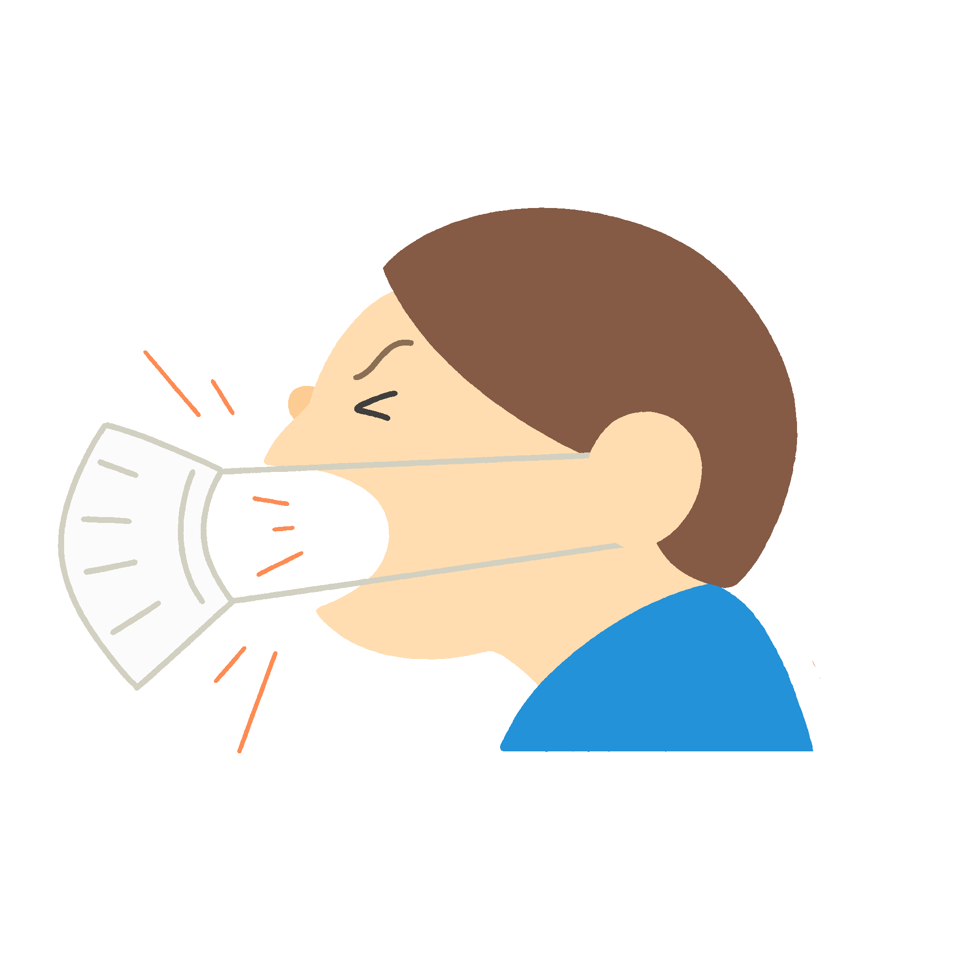 マスクをしたままくしゃみ・咳をする男性のフリーイラスト素材